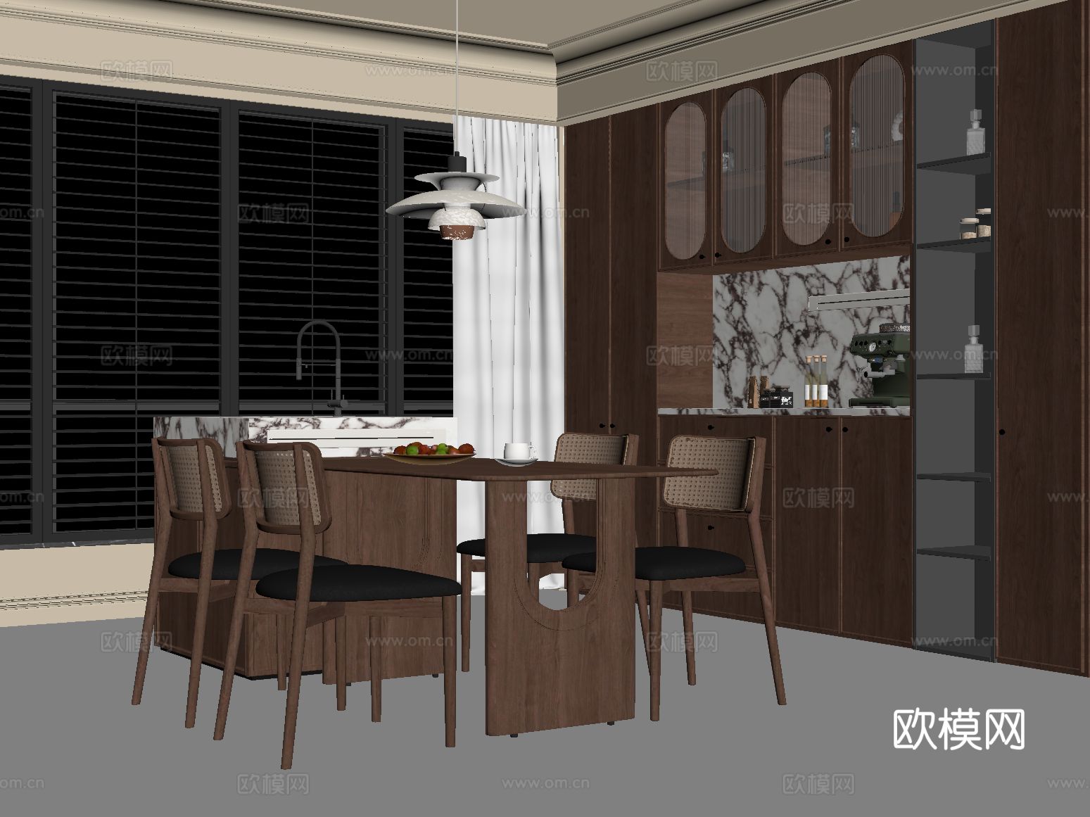 中古风餐厅su模型下载（渲染图1）