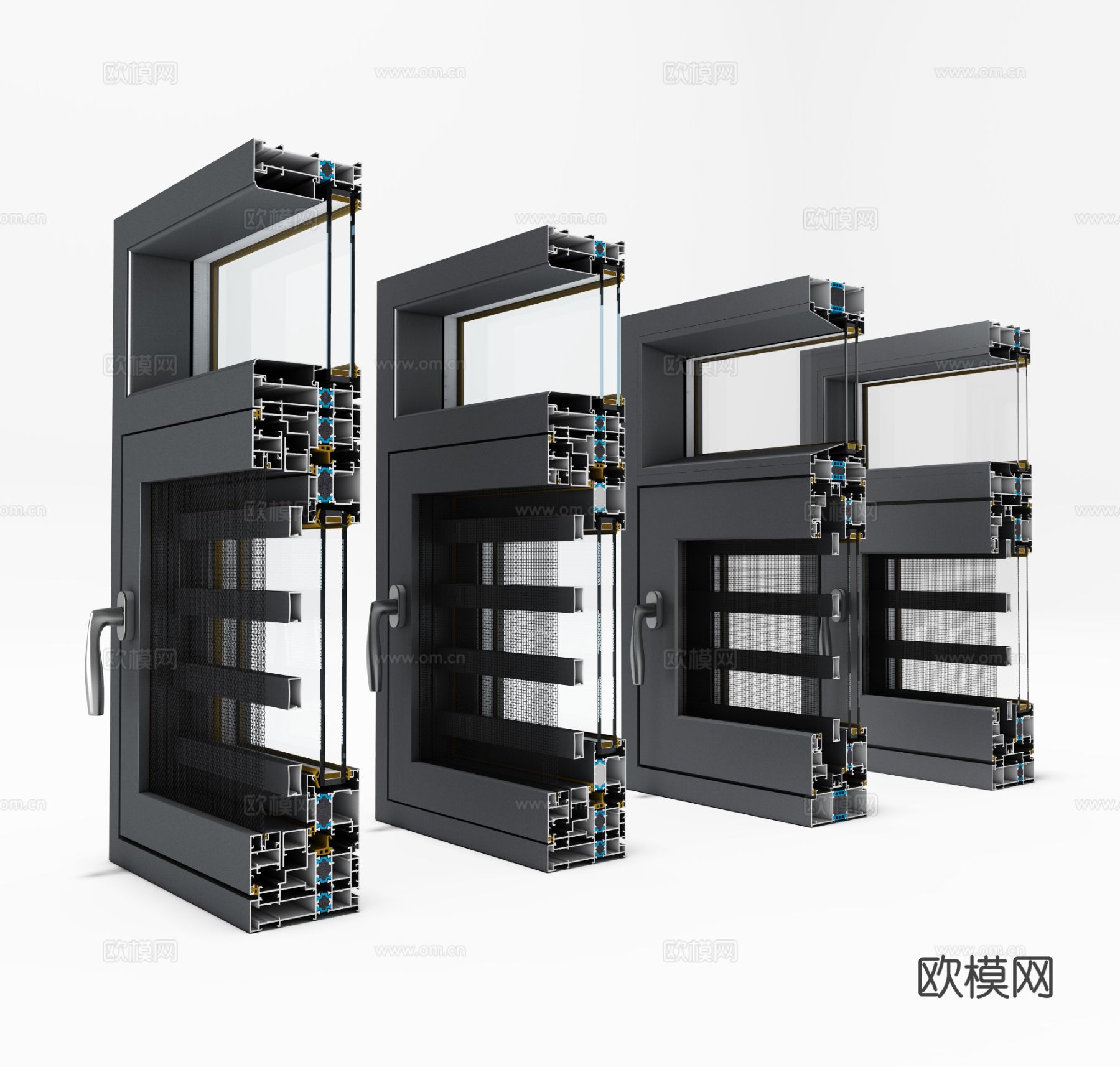 门窗E型样角 铝合金门框 五金配件3d模型