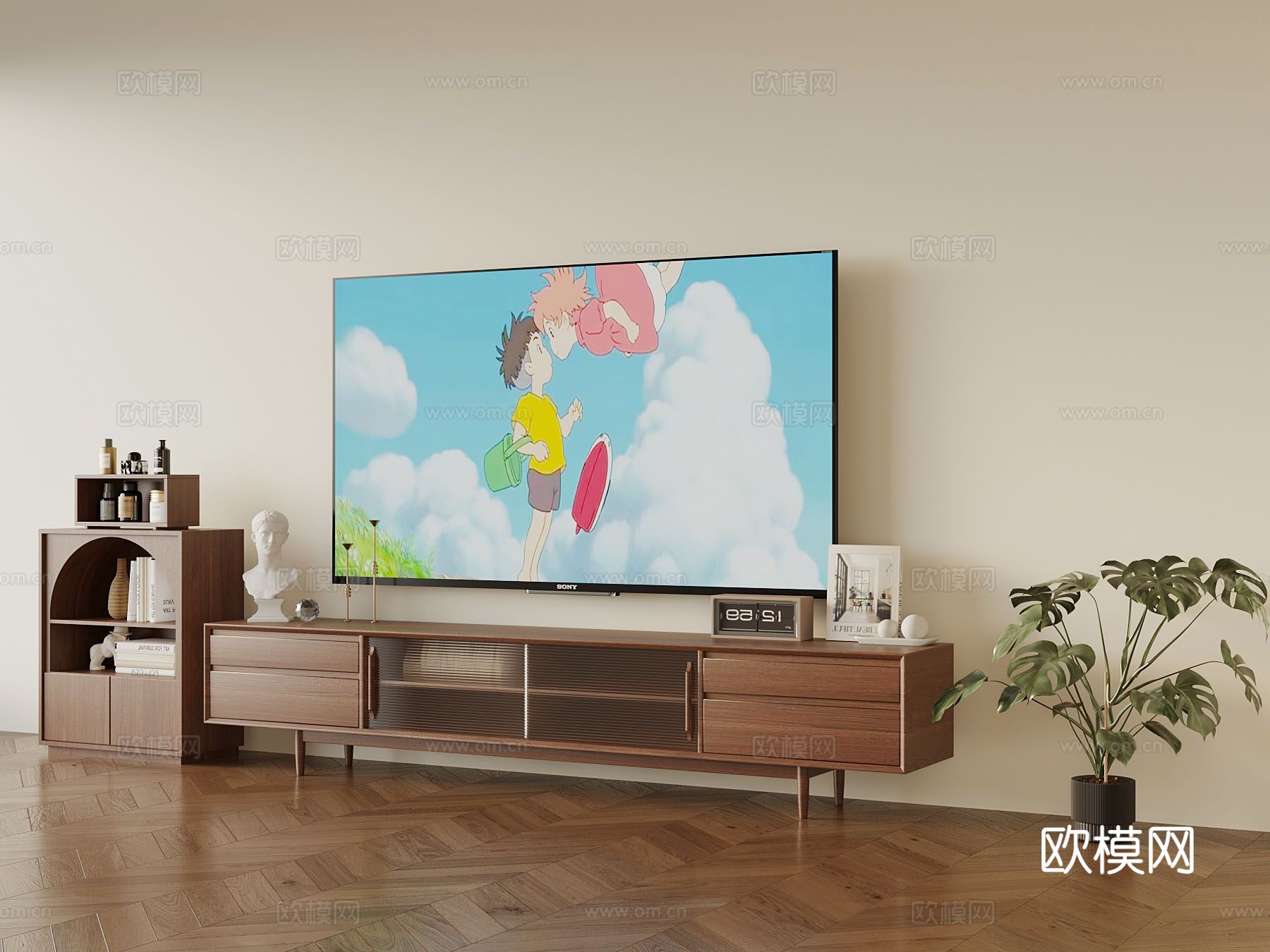 中古风电视柜su模型下载（渲染图2）