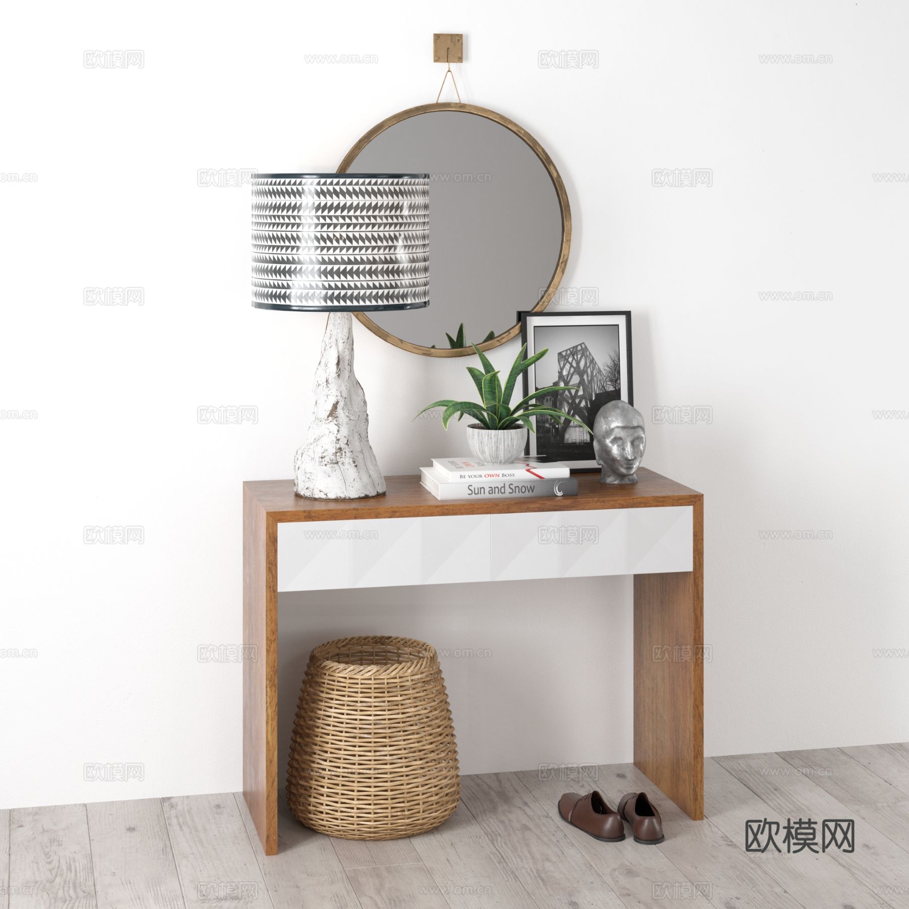 北欧边柜 端景柜 玄关柜3d模型下载（渲染图3）