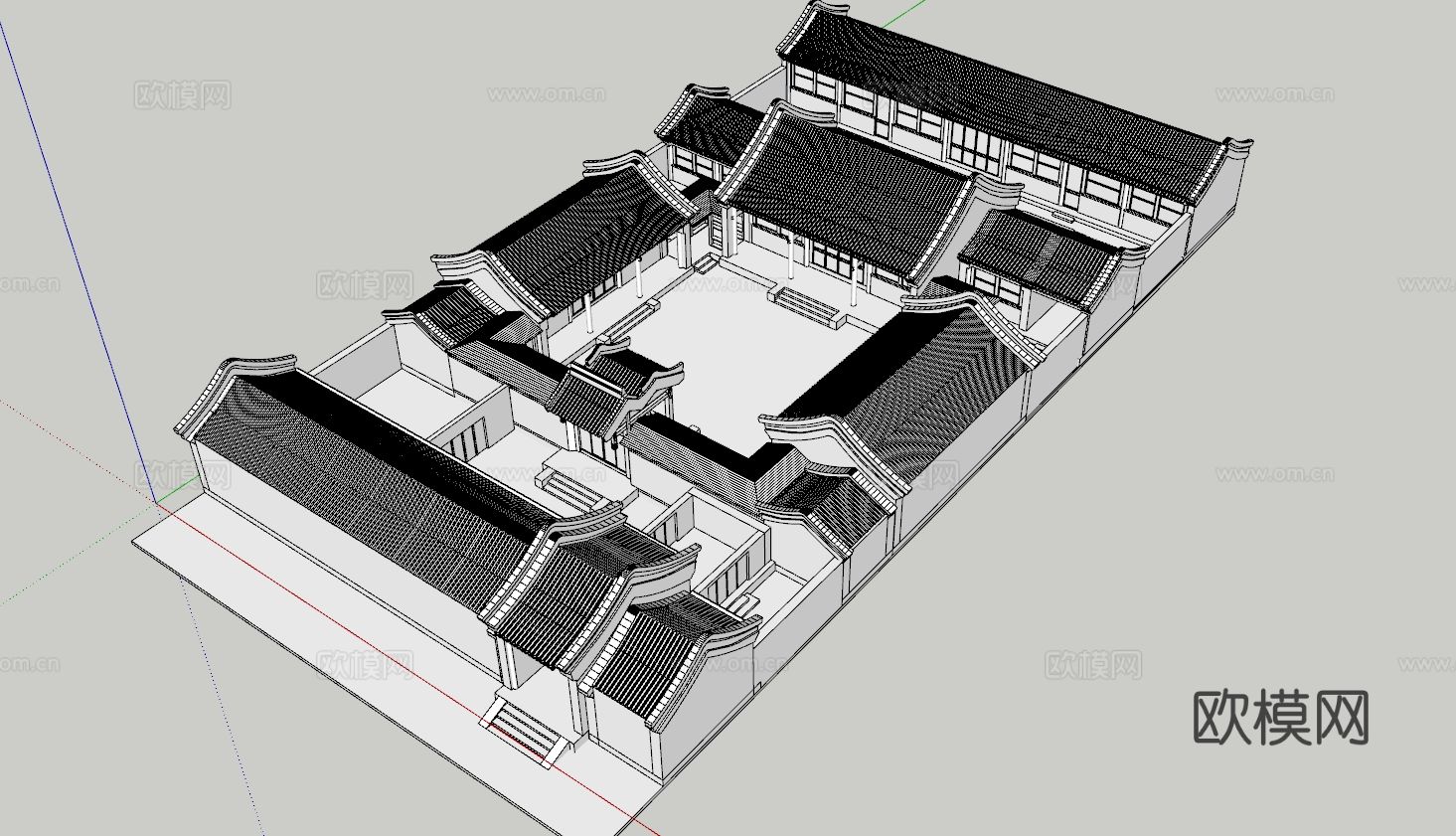 中式四合院su模型