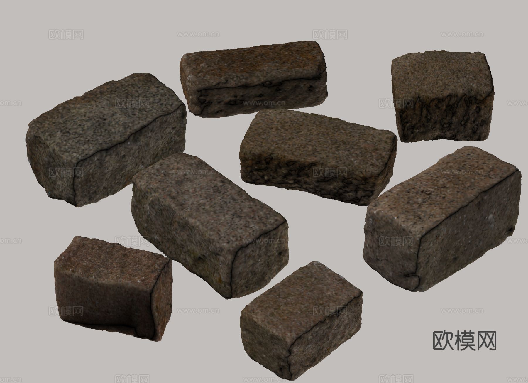 石块 踏步砖 岩石 石砖 铺路石3d模型下载（渲染图1）