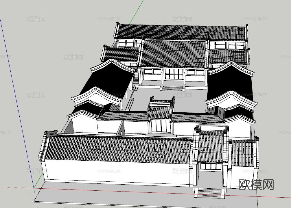 中式四合院su模型