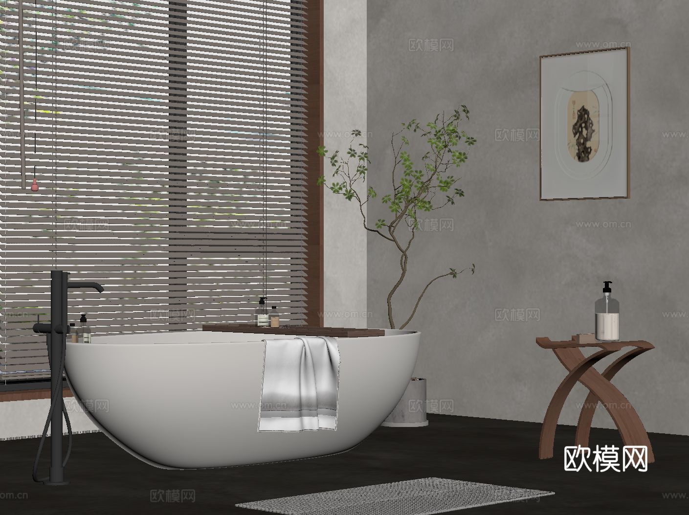中古风浴缸su模型下载（渲染图1）