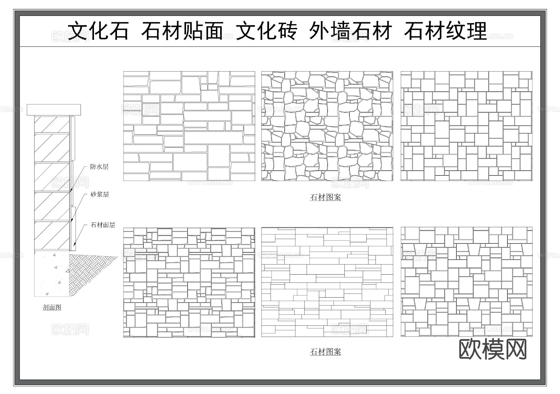 石材纹理 外墙石材 文化石 文化砖铺贴cad图库