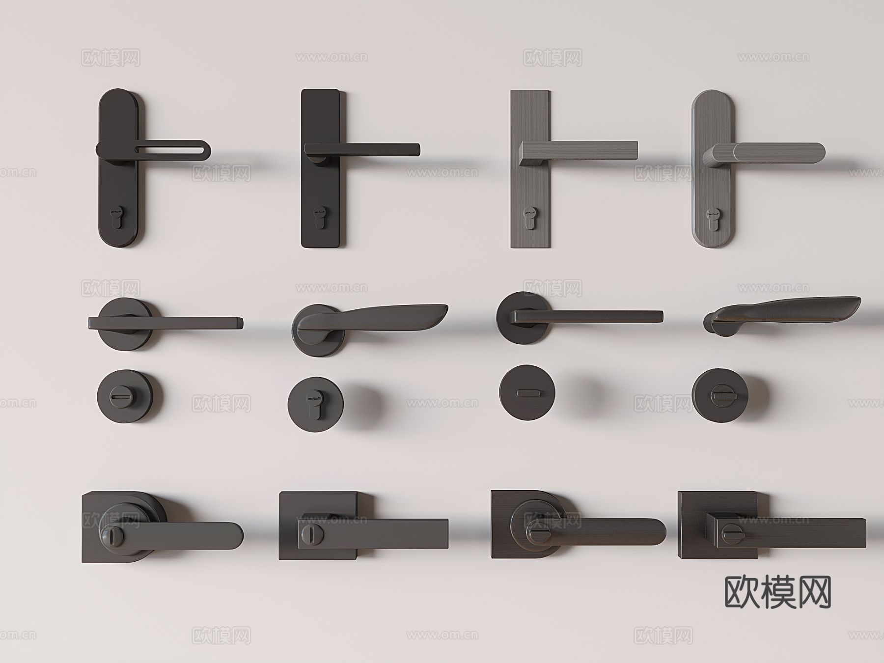 现代门锁 门把手 门拉手 五金件3d模型
