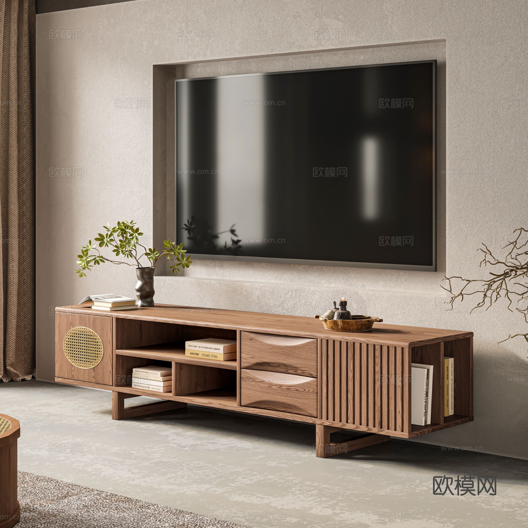 侘寂电视柜su模型下载（渲染图2）
