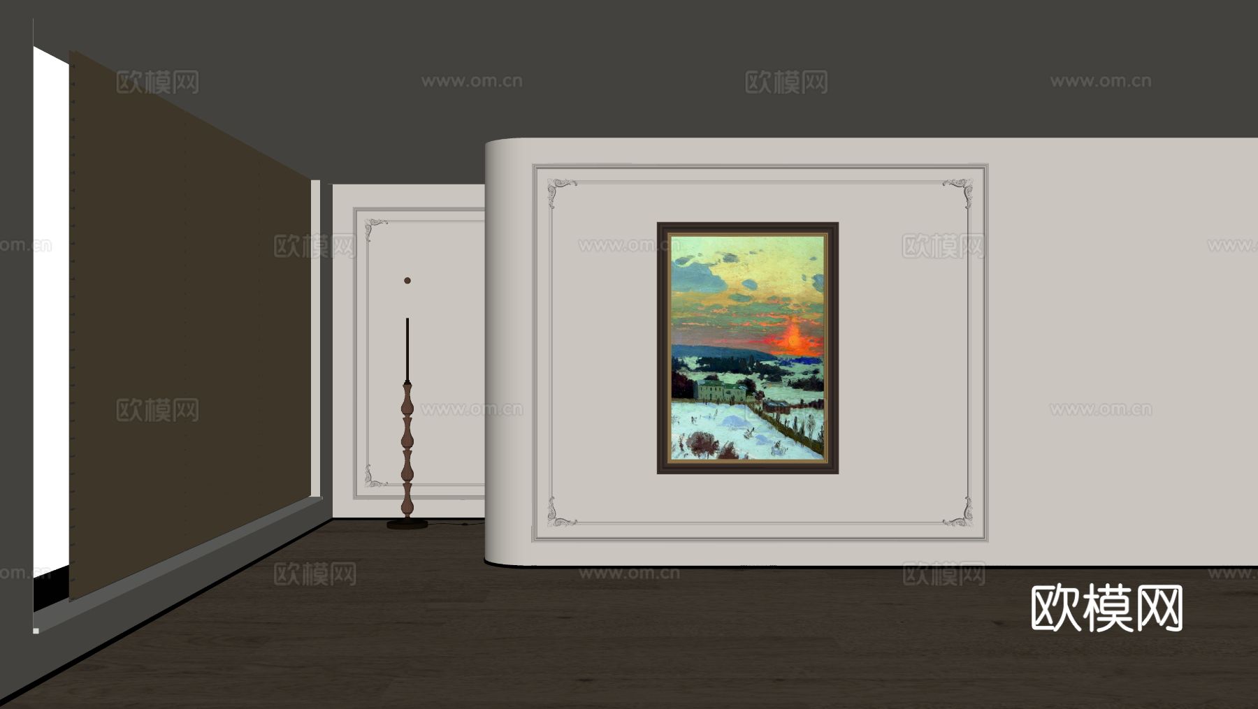 美式油画 装饰画su模型下载（渲染图1）