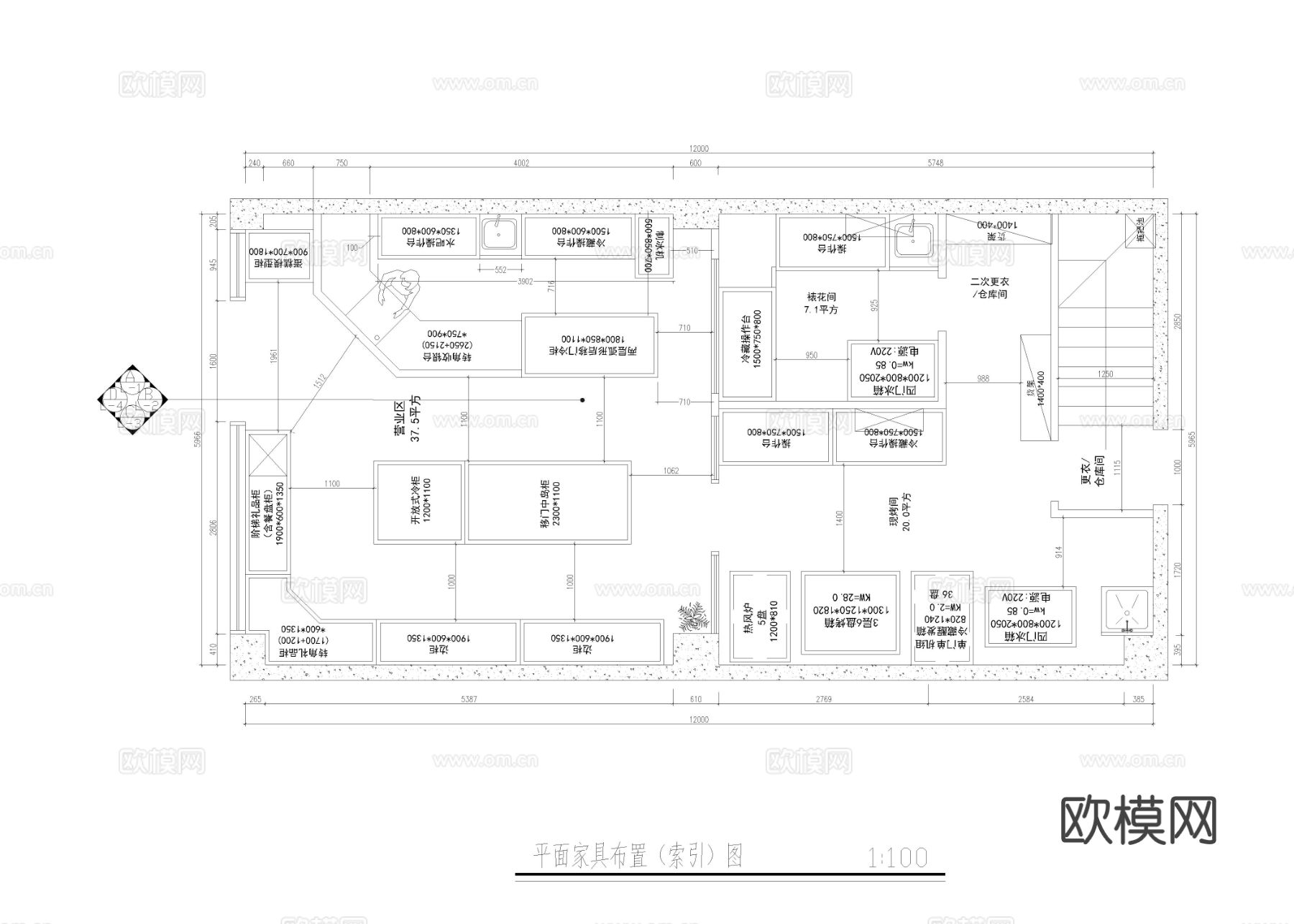 蛋糕店 面包烘焙店cad施工图