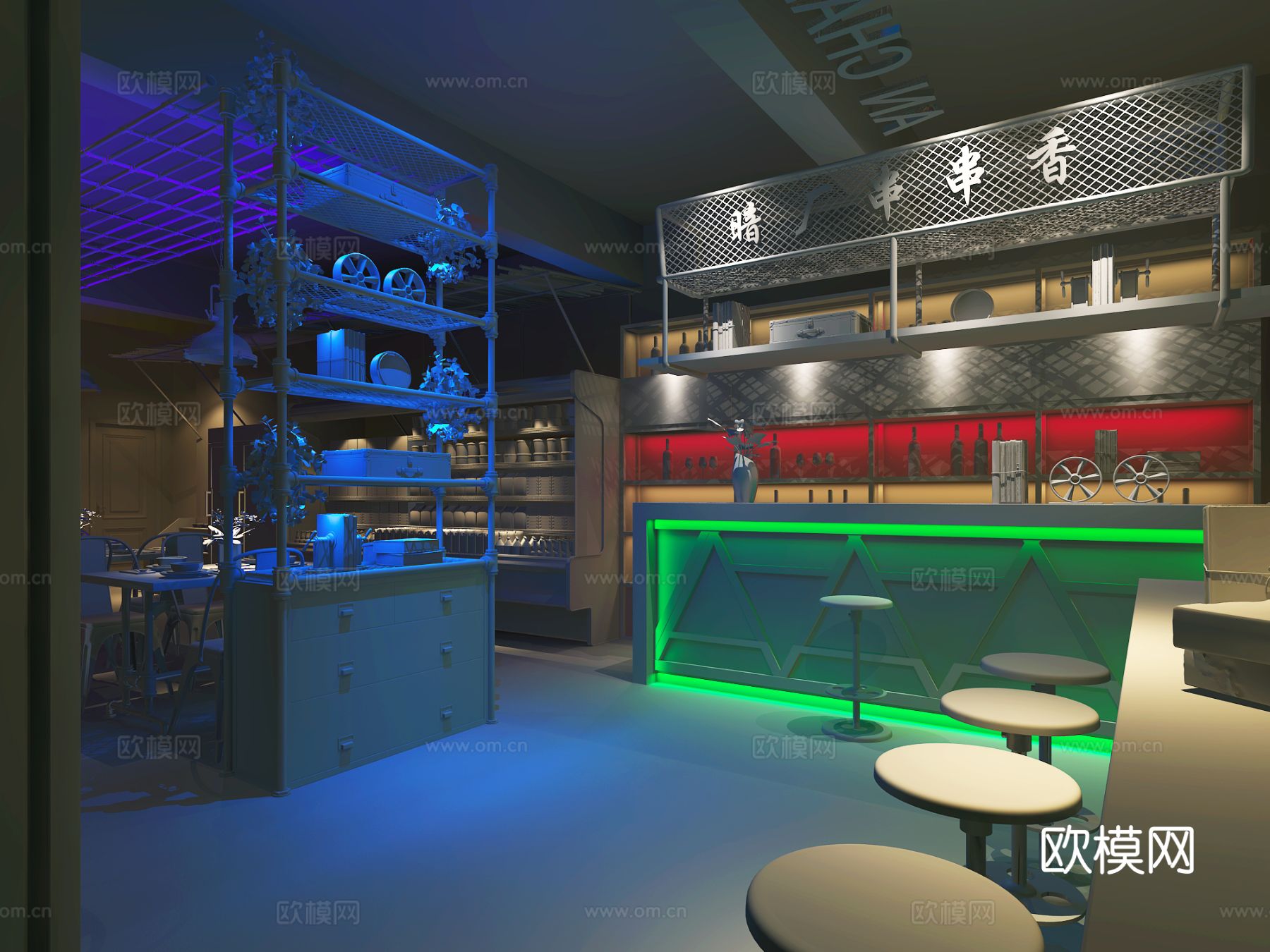 工业风火锅店 暗厂串串香3d模型