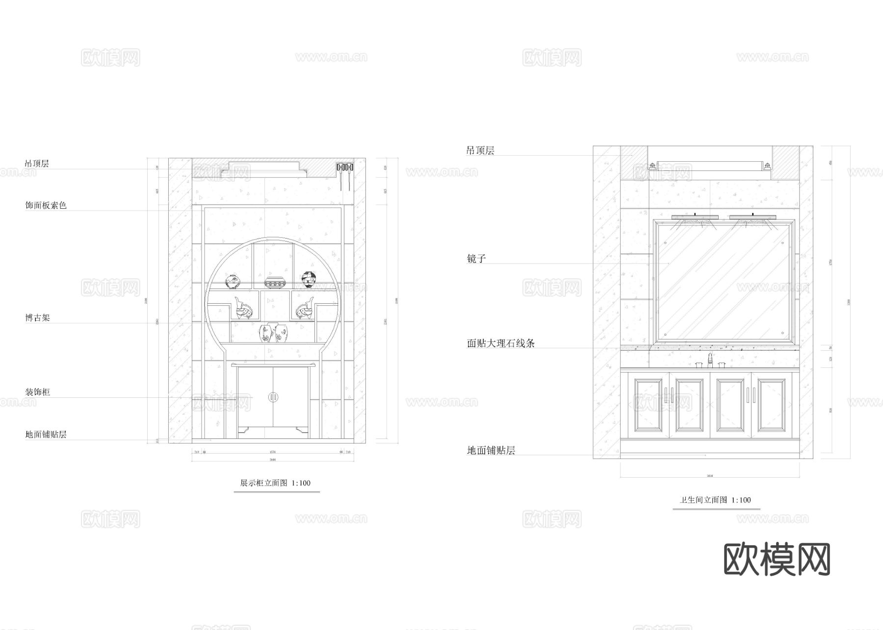 670㎡茶文化 展厅cad施工图