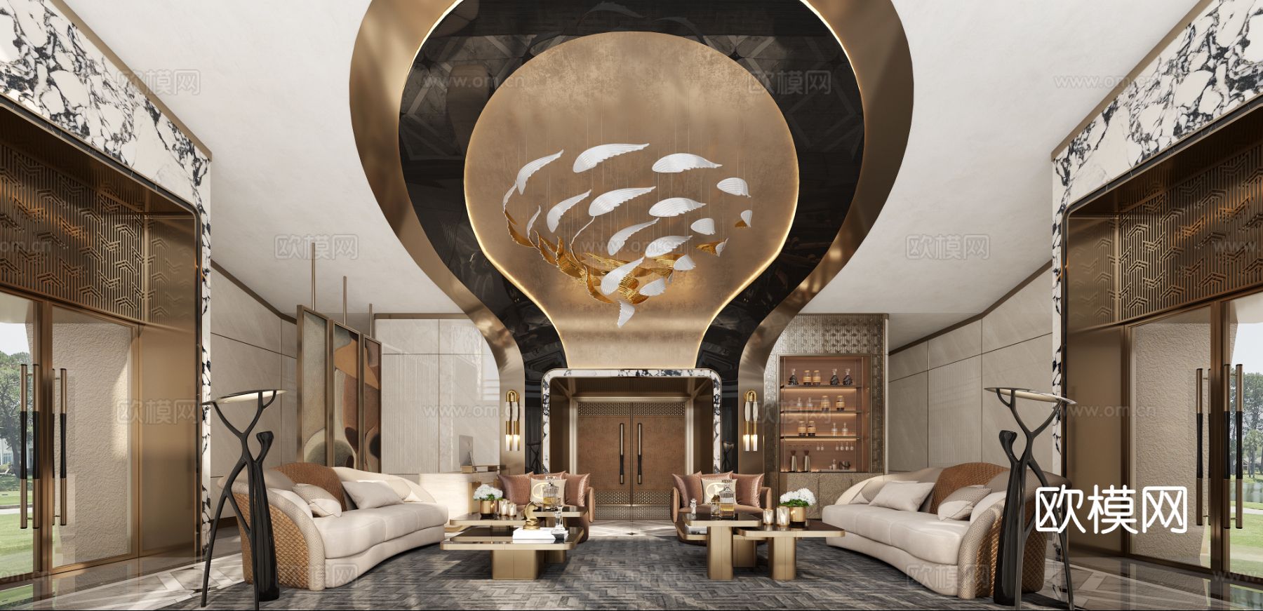 现代酒店大堂吧3d模型下载（渲染图2）