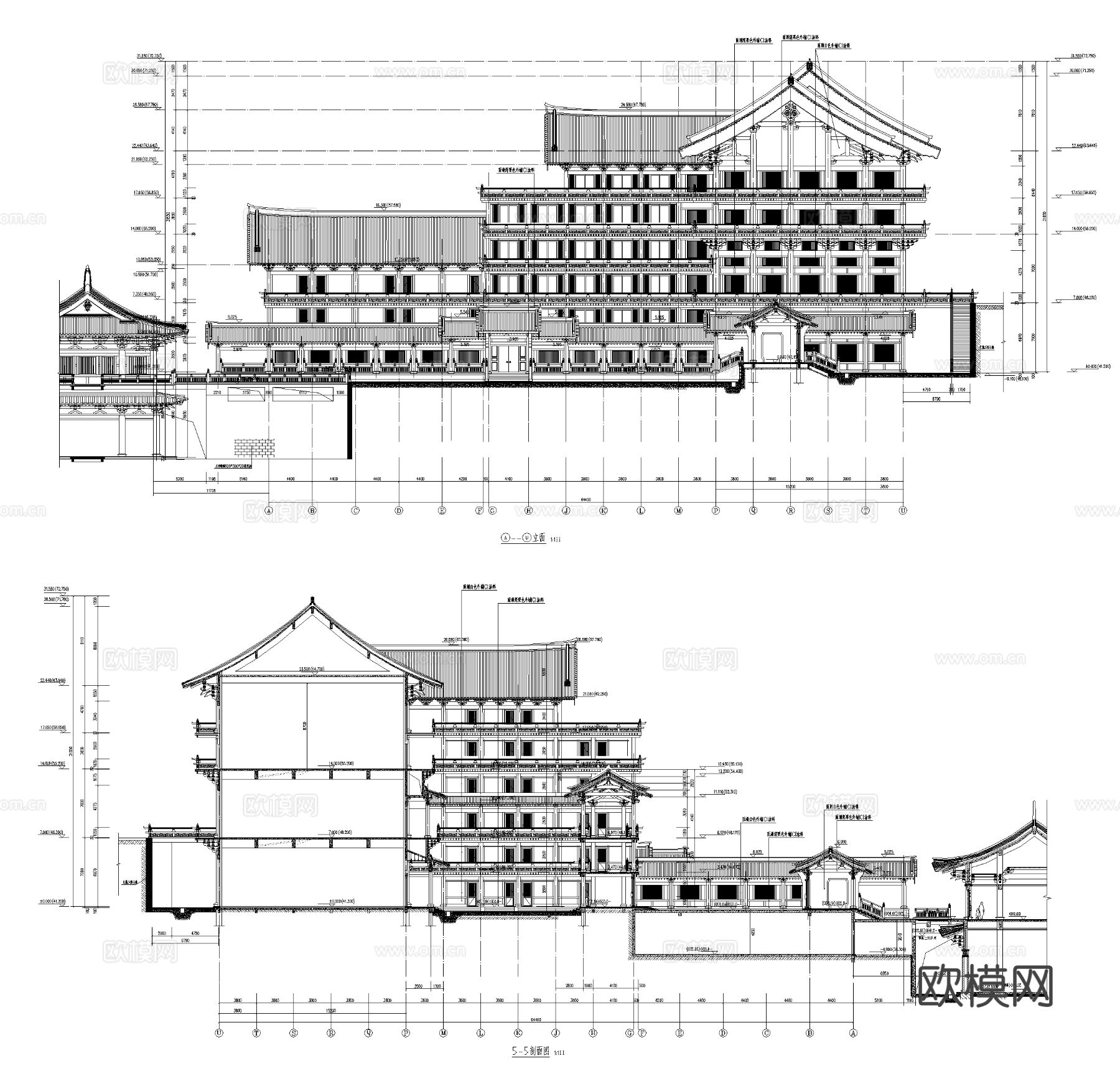 古建寺庙 禅院 仿古建筑 仿唐建筑cad施工图