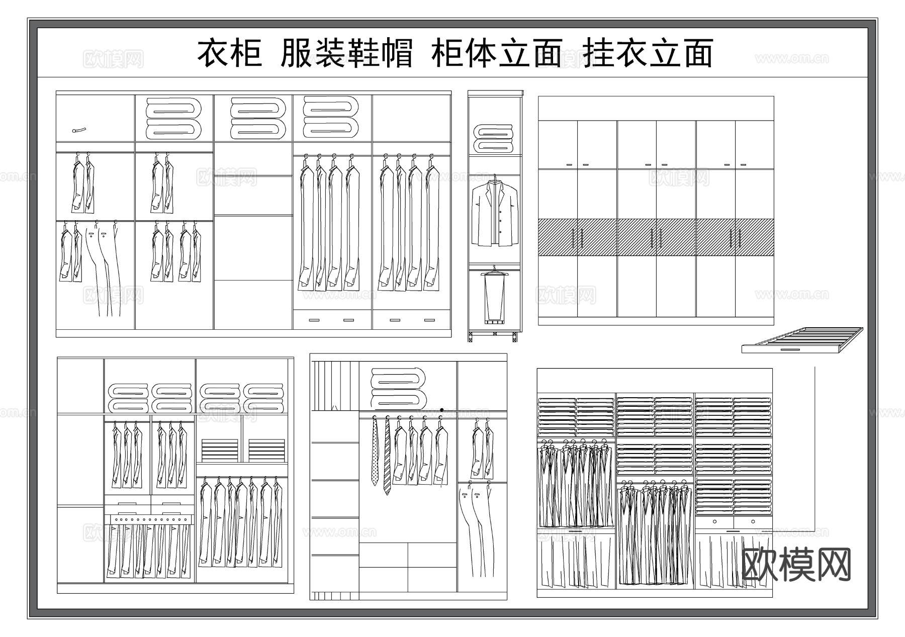 衣柜 柜体立面 衣帽间 储物柜 卧室衣柜cad图库