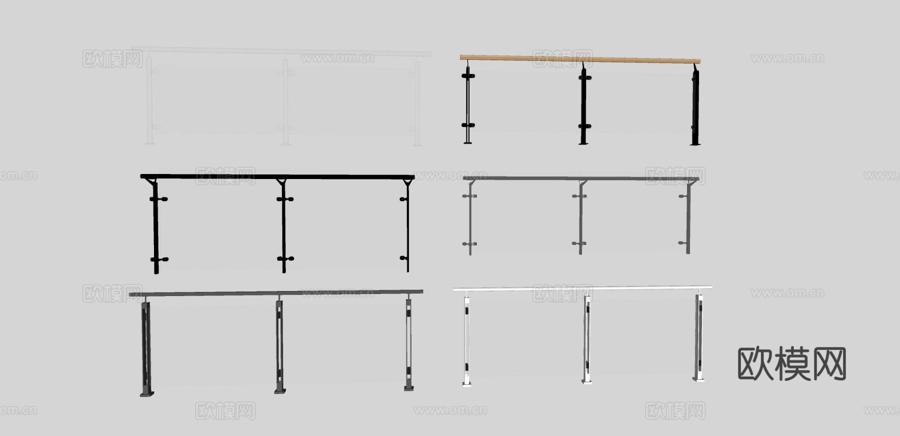 玻璃栏杆围栏 护栏 楼梯玻璃护栏su模型