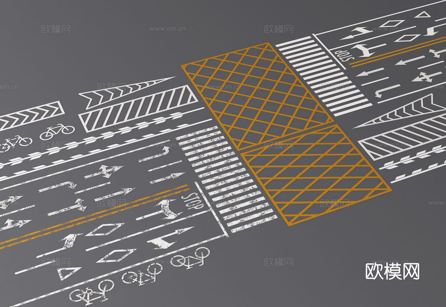 市政道标识 公路标识 斑马线su模型下载（渲染图1）