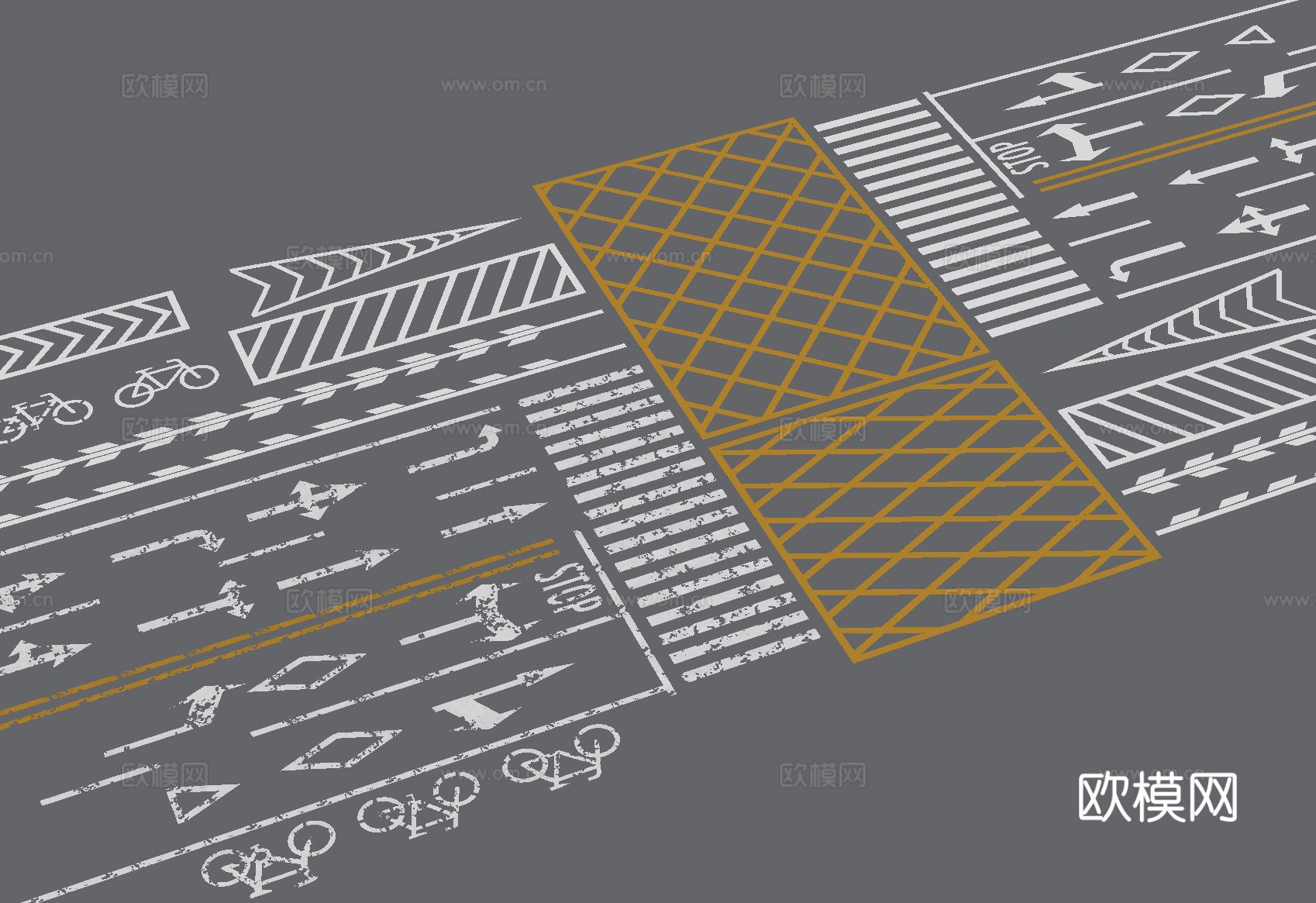 市政道标识 公路标识 斑马线su模型下载（渲染图2）