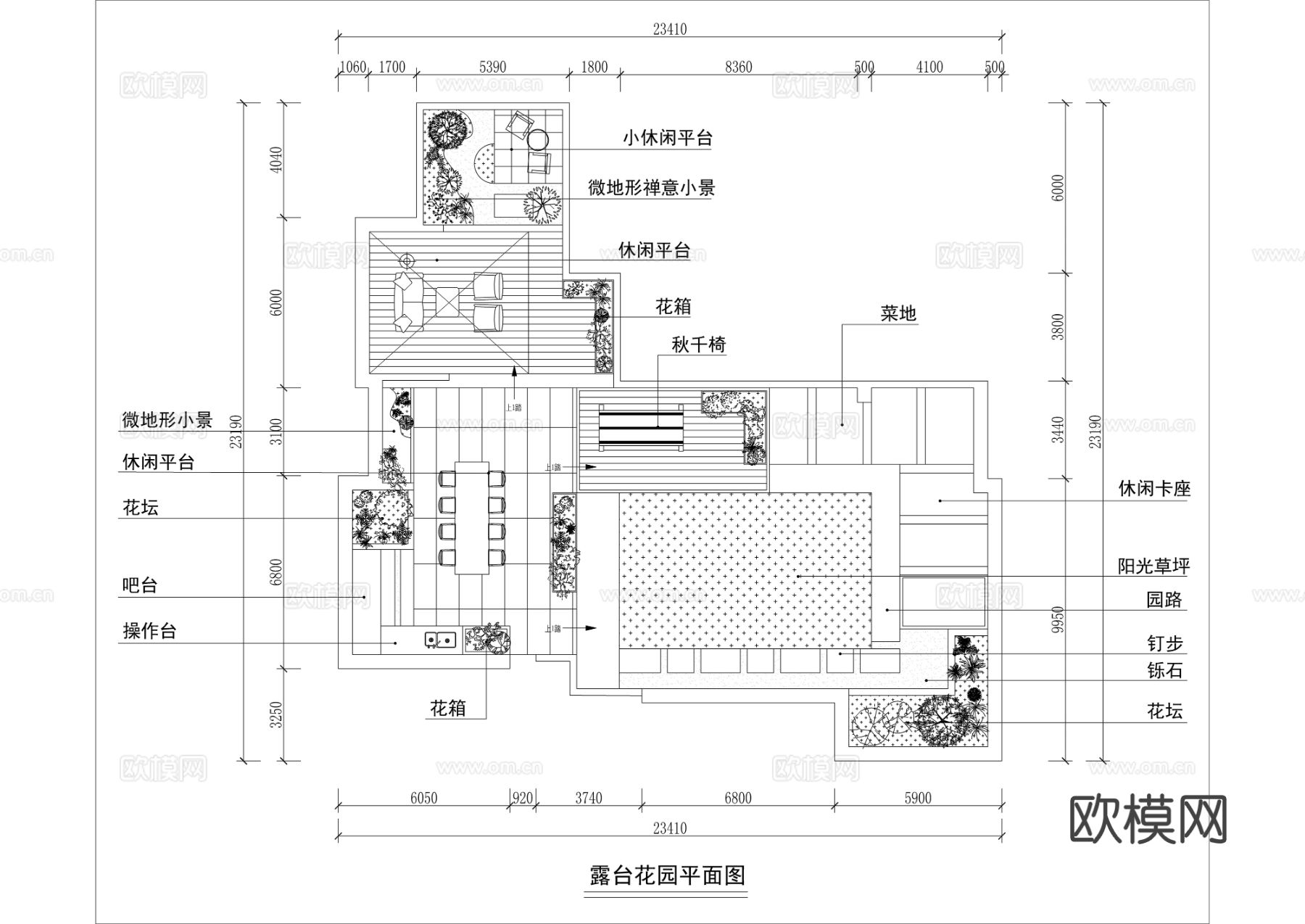 新中式庭院 庭院露台 花园cad平面图