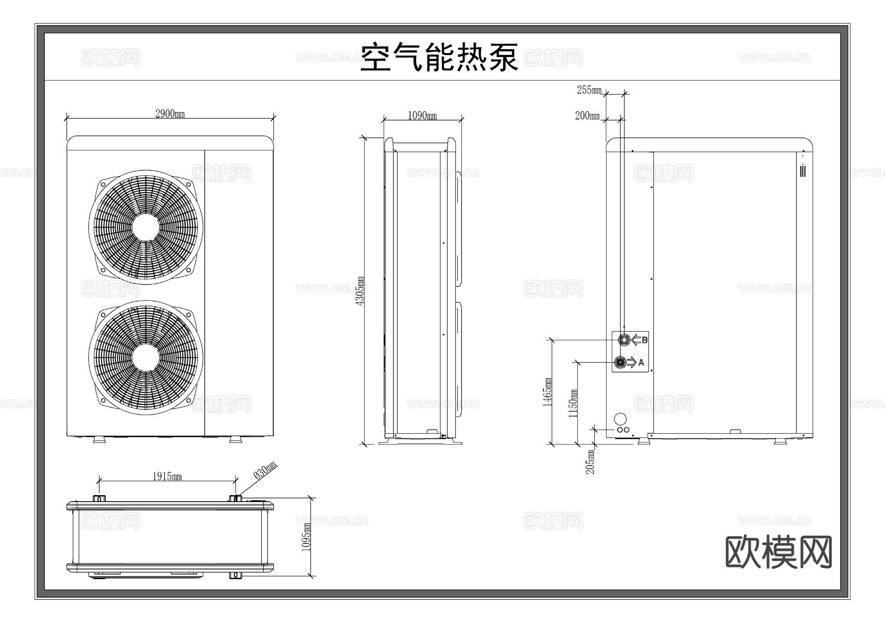 空气交换机 热交换机 热泵 电器设备CAD三视图