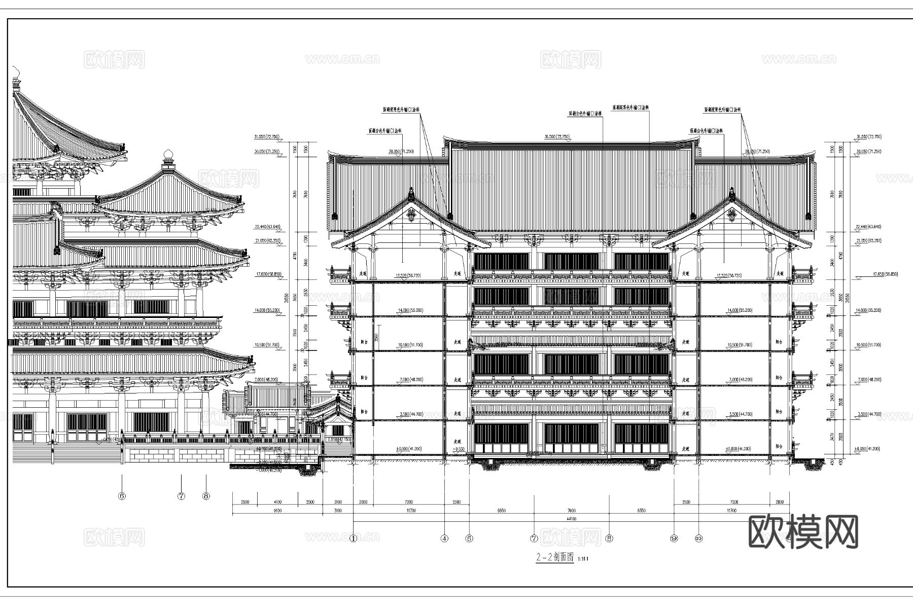 古建寺庙 禅院 仿古建筑 仿唐建筑cad施工图