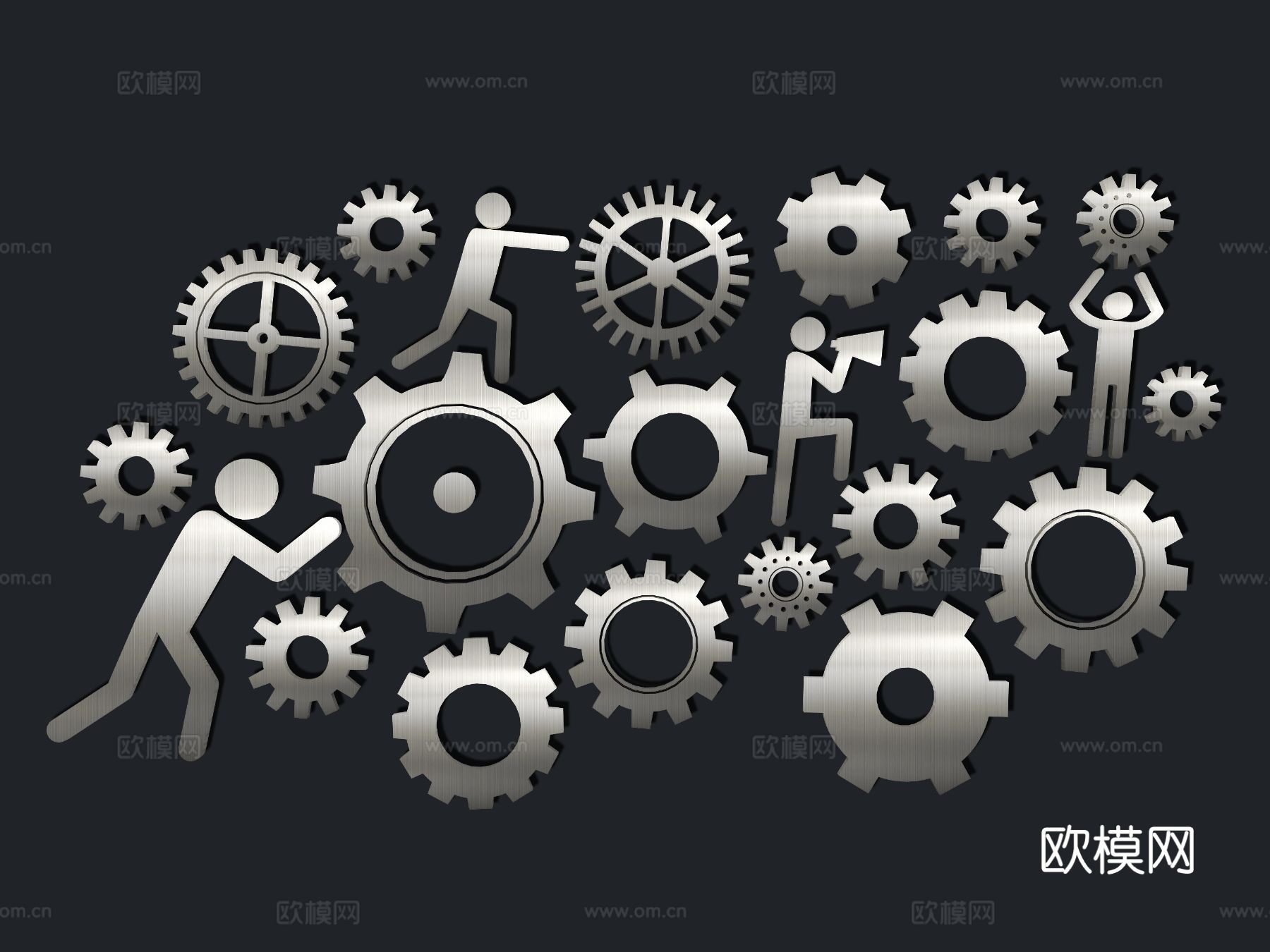 工业风科技齿轮 小齿轮 墙饰su模型下载（渲染图2）