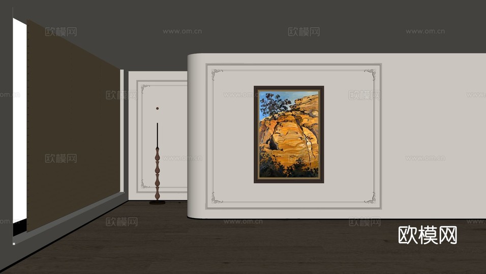 美式油画 装饰画su模型下载(渲染图1)