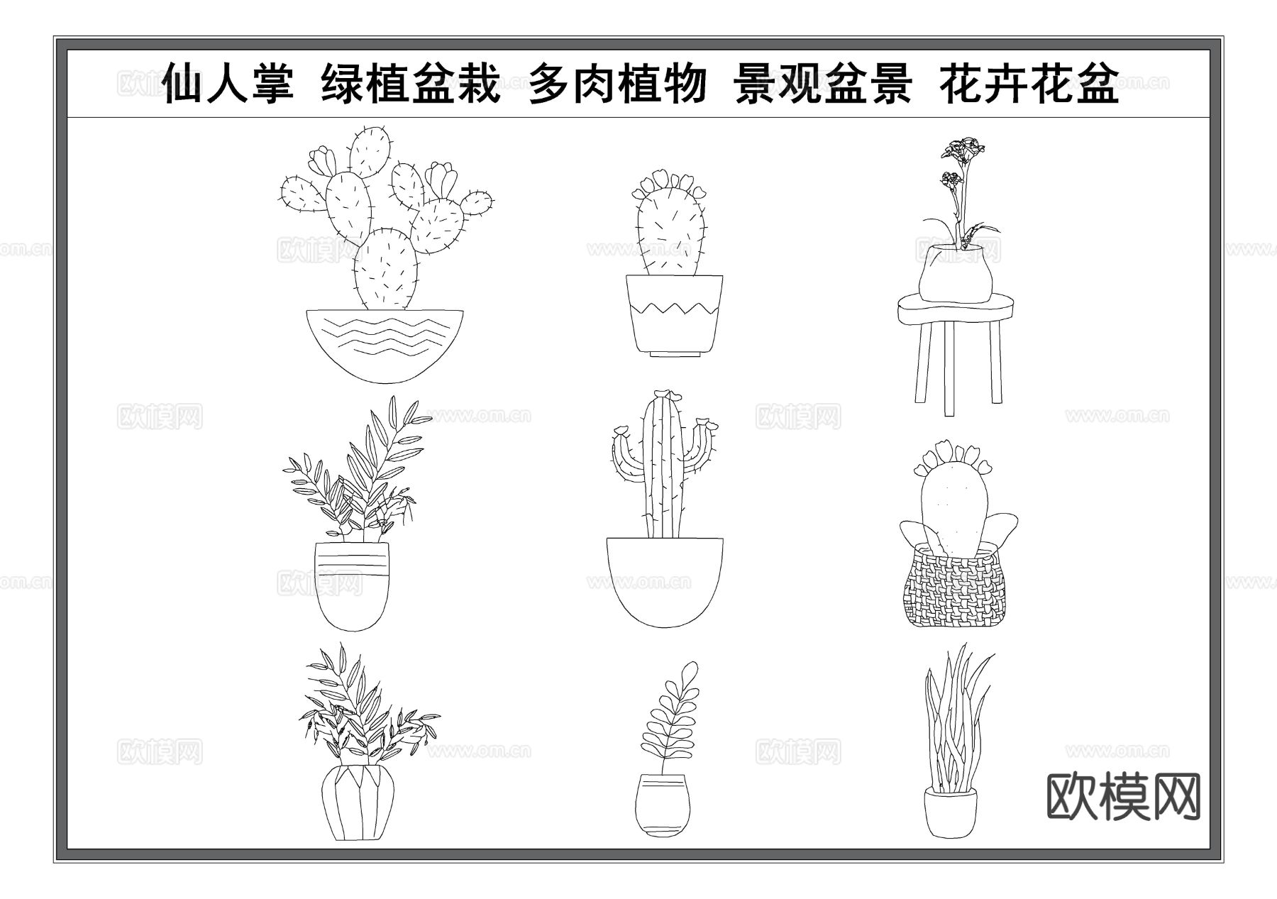 仙人掌 多肉植物 绿植盆栽 景观盆景 花卉花盆cad图库