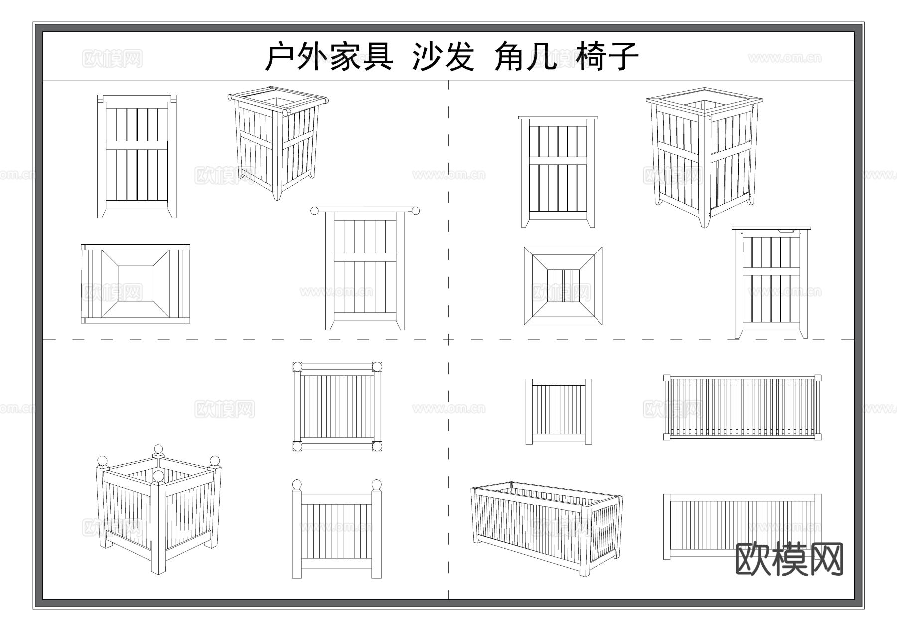 户外家具 景观家具 公园长椅 椅凳 桌子cad图库