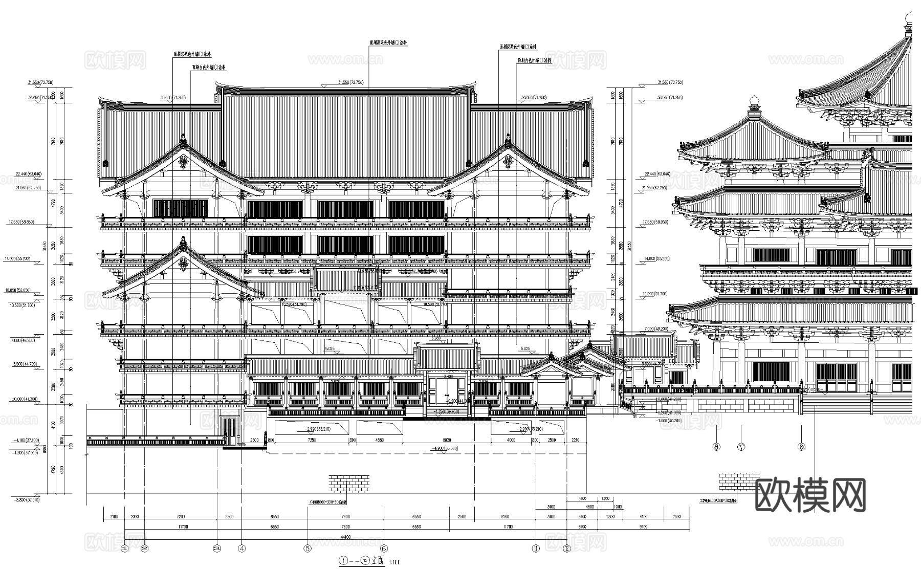 古建寺庙 禅院 仿古建筑 仿唐建筑cad施工图