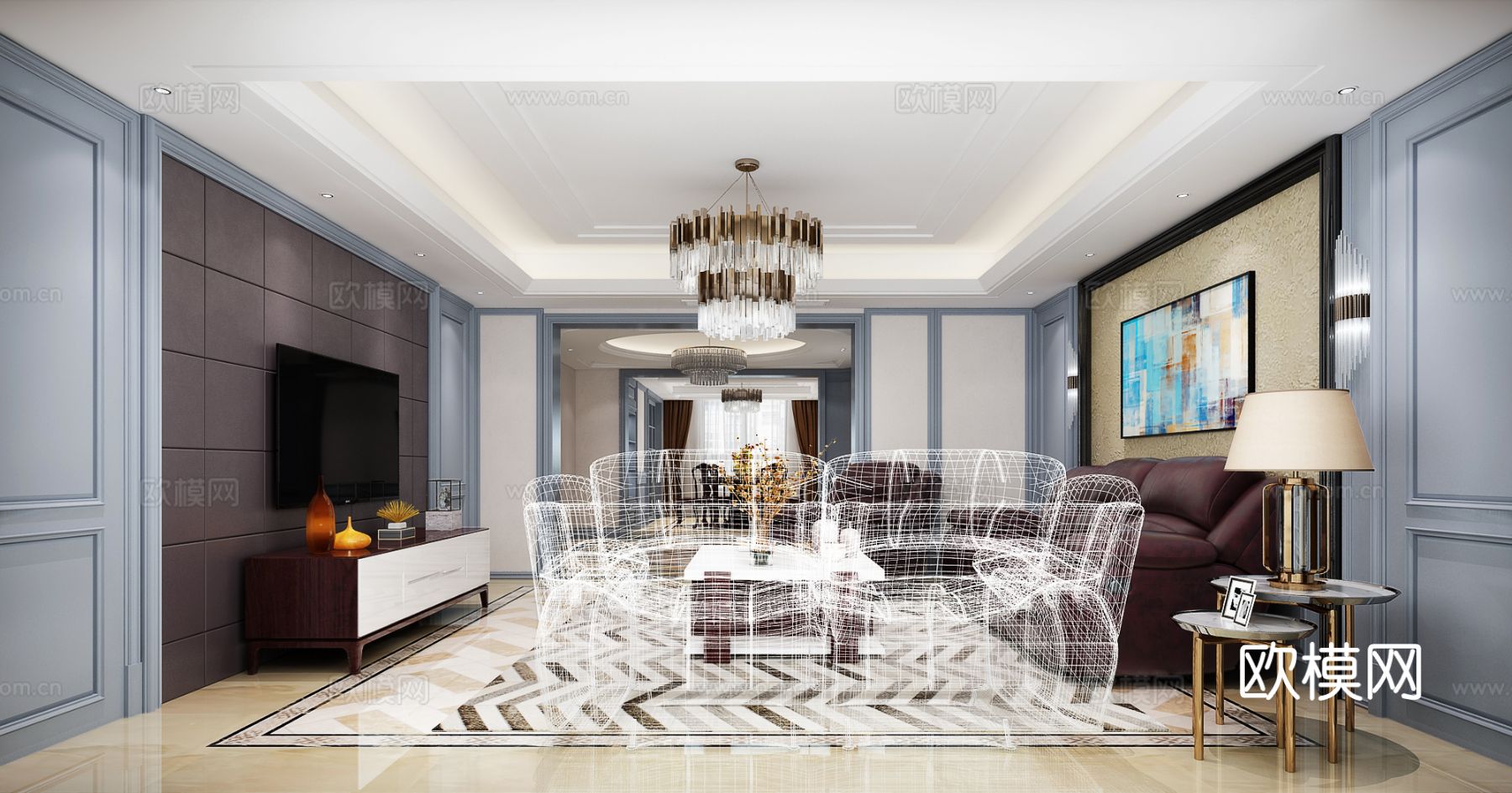 欧式客餐厅3d模型下载（渲染图2）