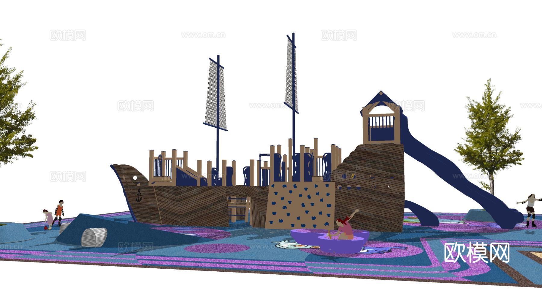 儿童活动公园 滑板公园 滑梯su模型
