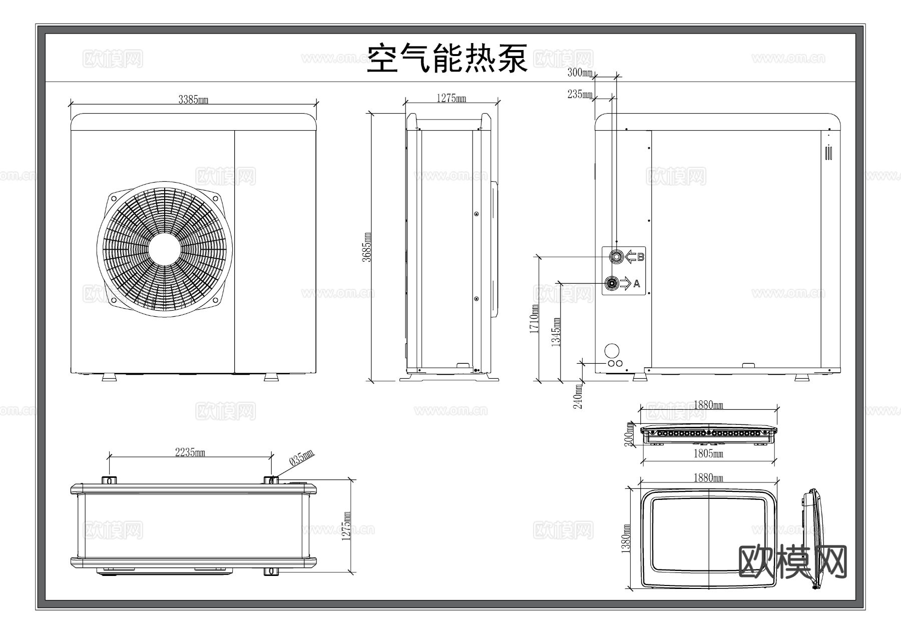 空气交换机 热交换机 热泵 电器设备CAD三视图