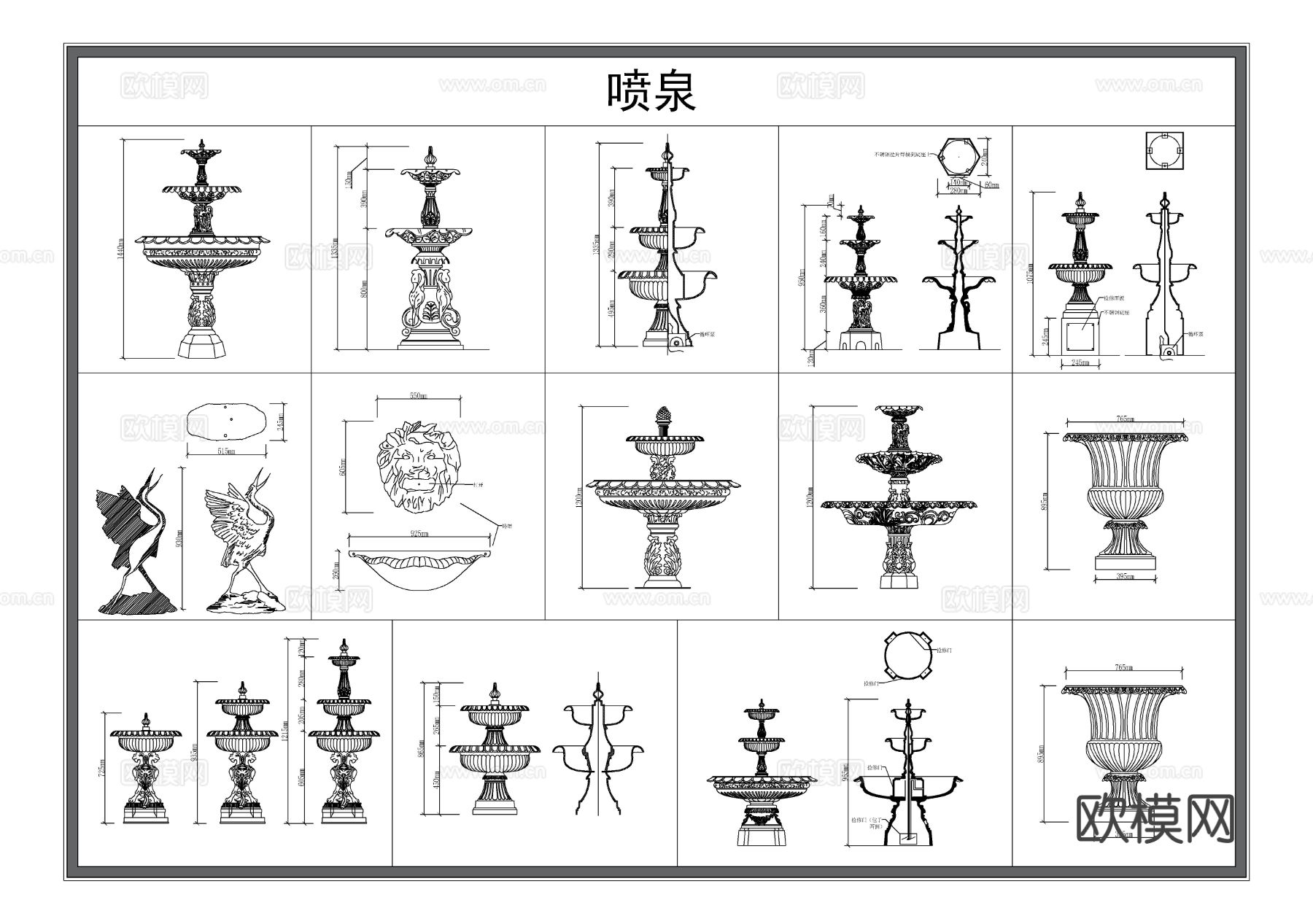 户外喷泉 广场喷泉 跌水喷泉cad图库