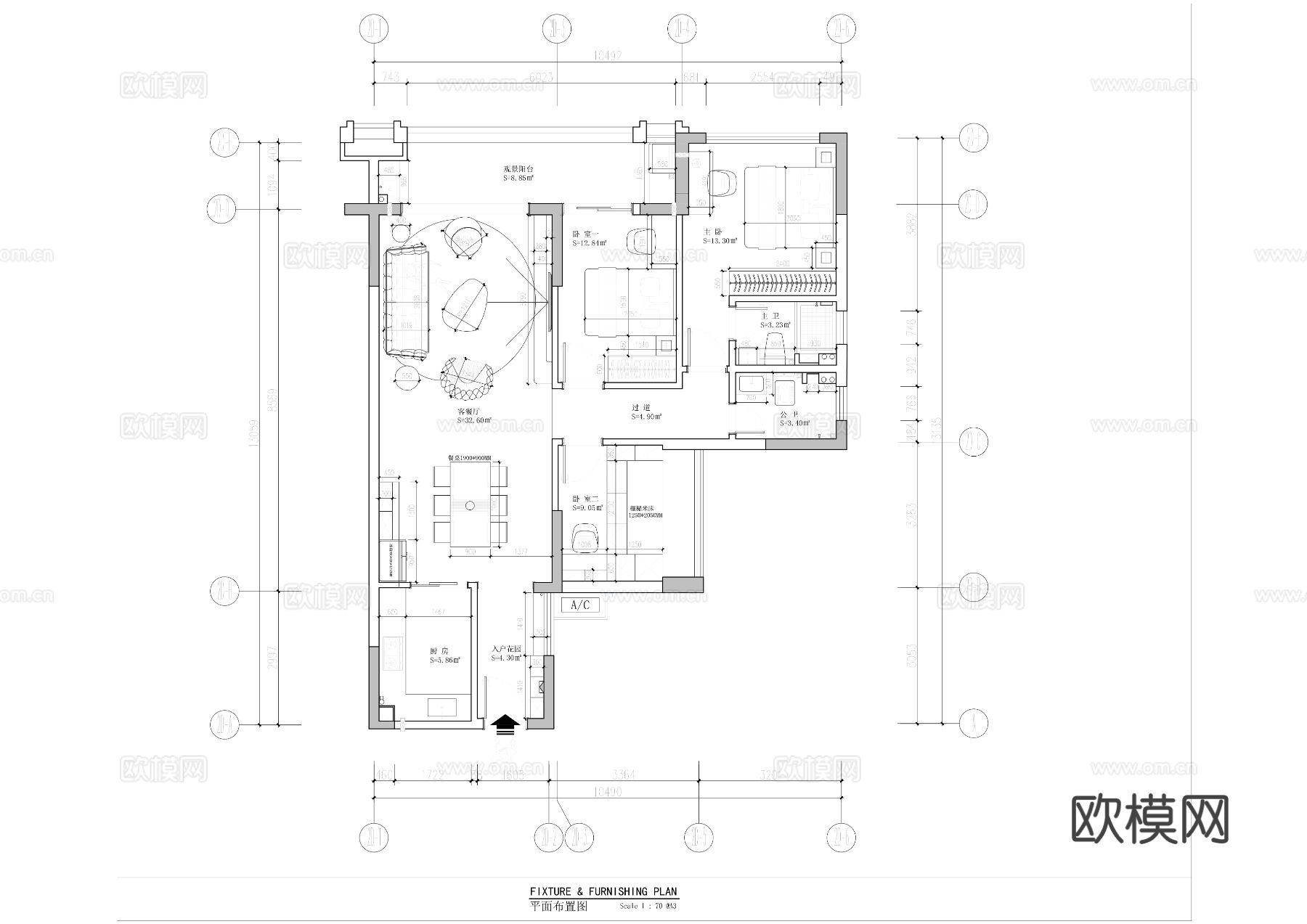 现代家装cad施工图下载（渲染图1）