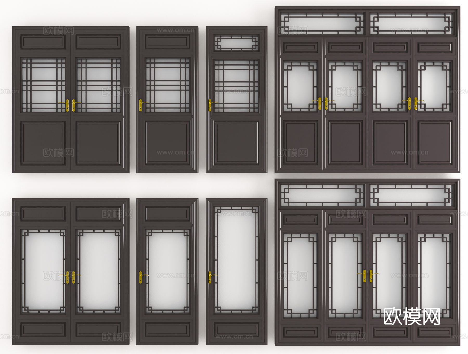 新中式单开门 双开门 平开门3d模型