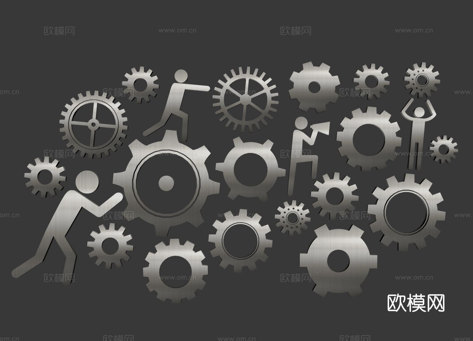 工业风科技齿轮 小齿轮 墙饰su模型下载（渲染图1）