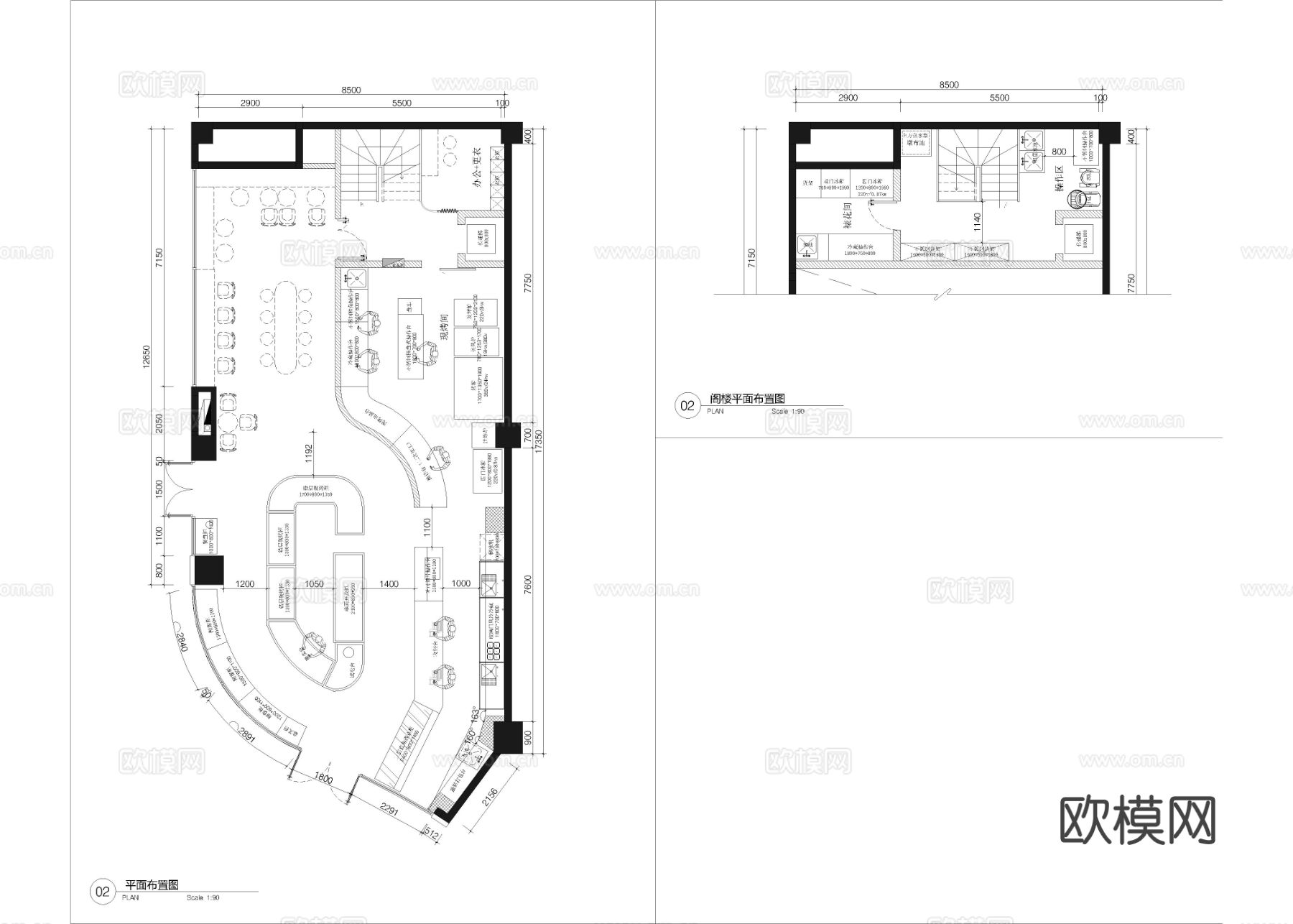 200㎡烘焙店 蛋糕房cad施工图