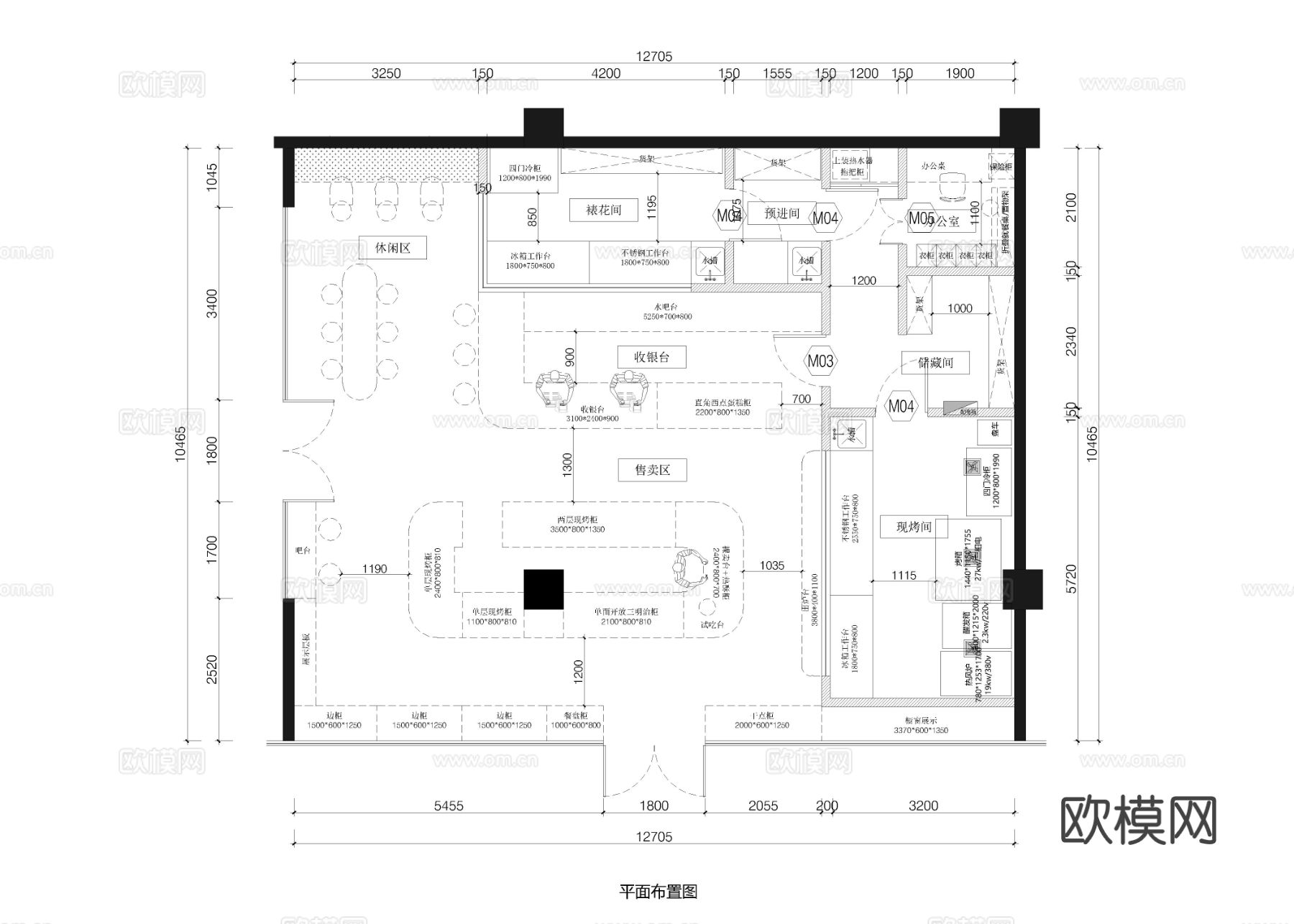 烘焙店 面包店 蛋糕房cad施工图