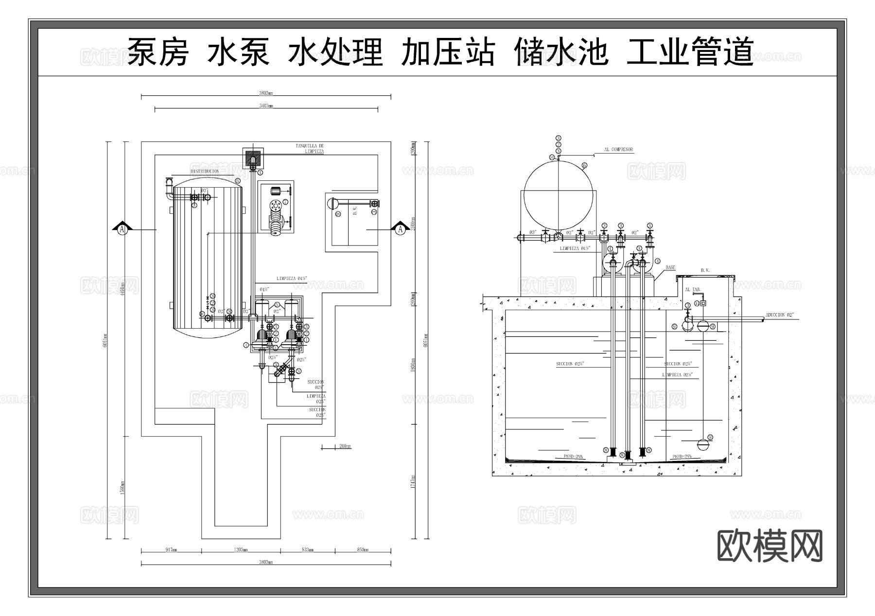 泵房 水泵 加压站 工业水处理 储水池节点大样图