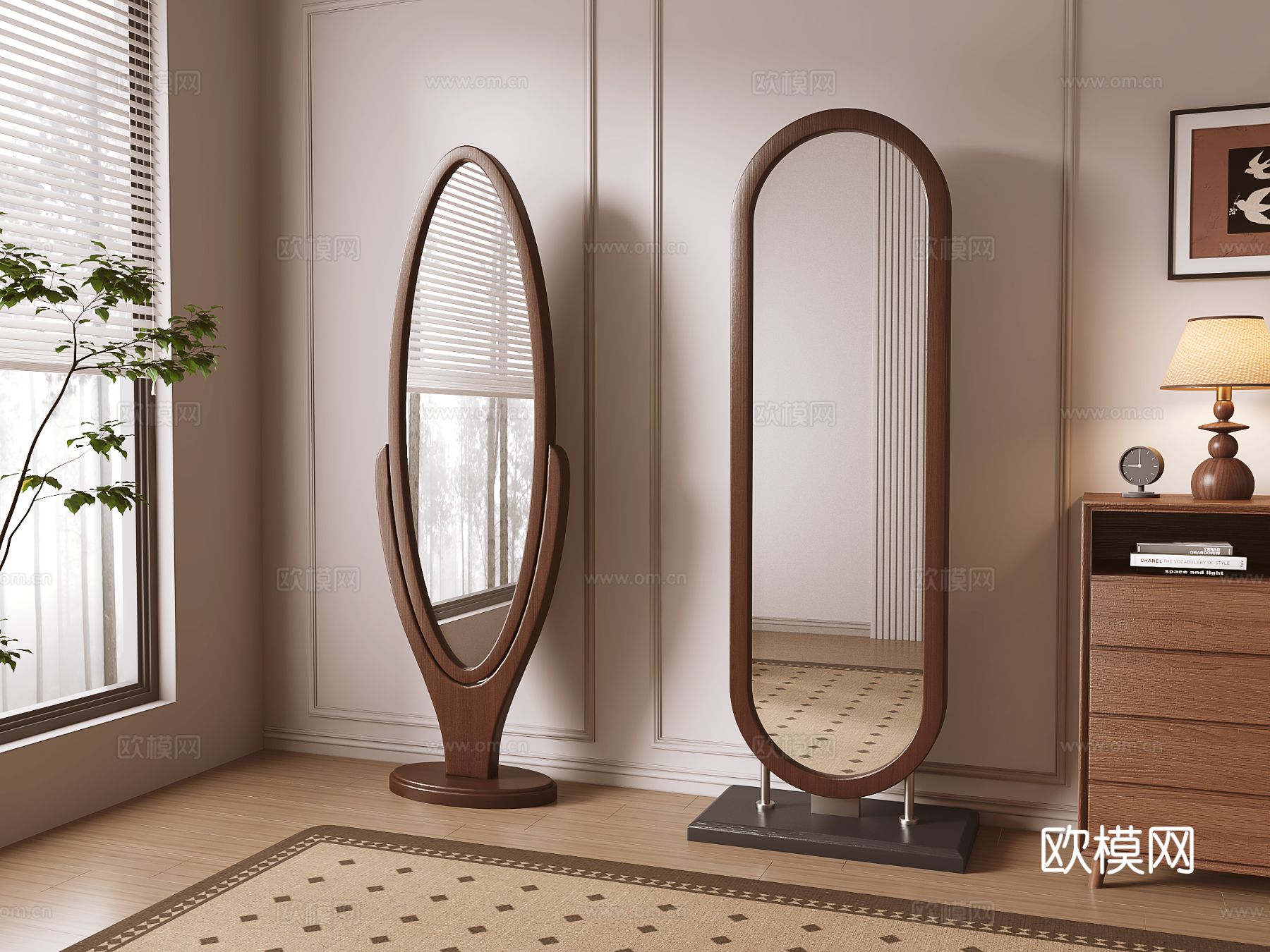 中古风穿衣镜 落地镜 镜子3d模型下载