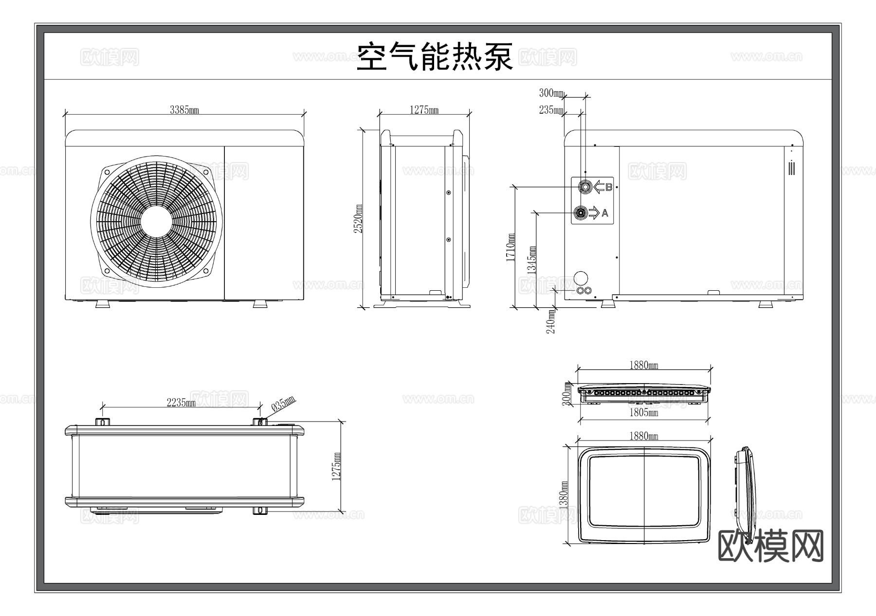 空气交换机 热交换机 热泵 电器设备CAD三视图