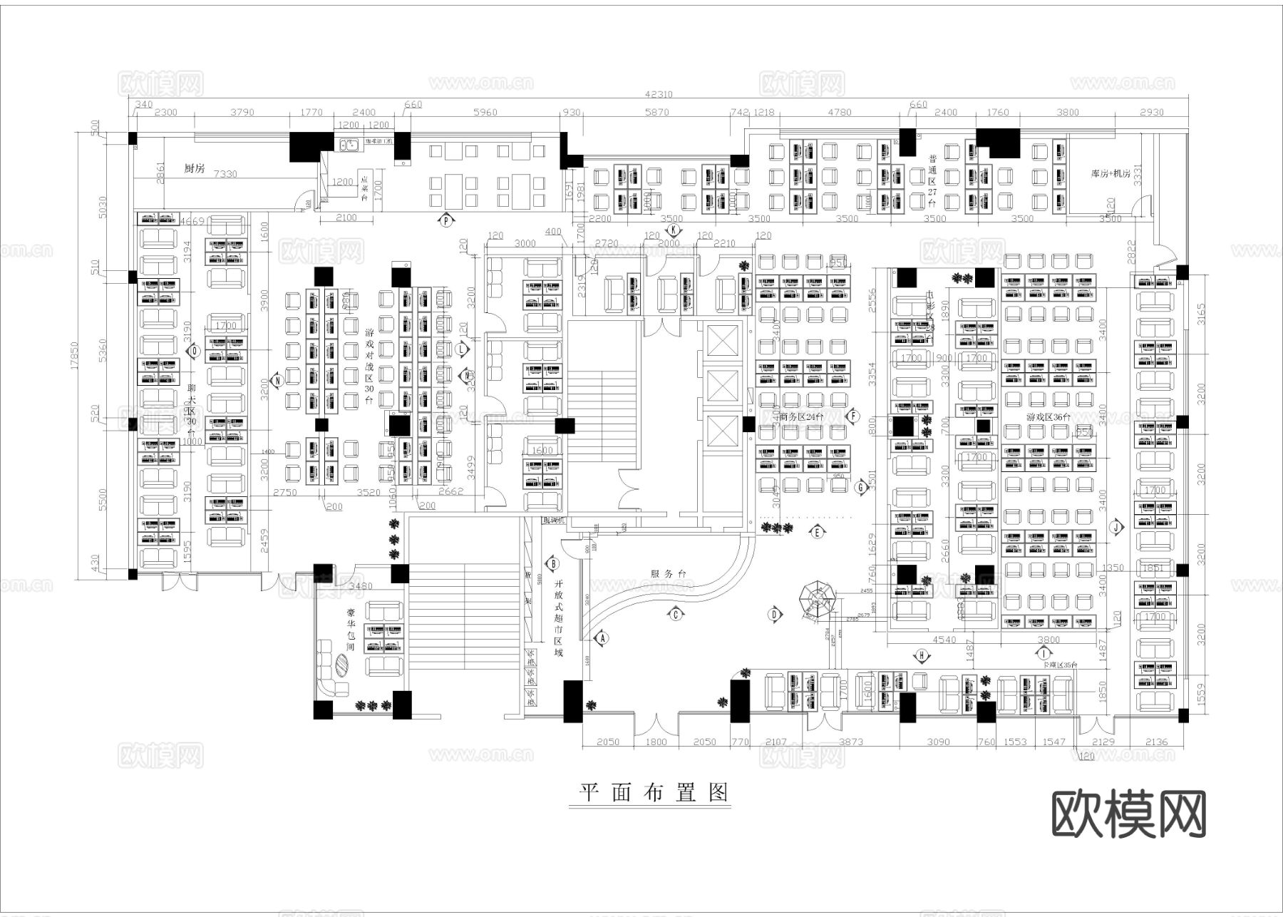 910㎡网吧网咖 网络休闲会所cad施工图