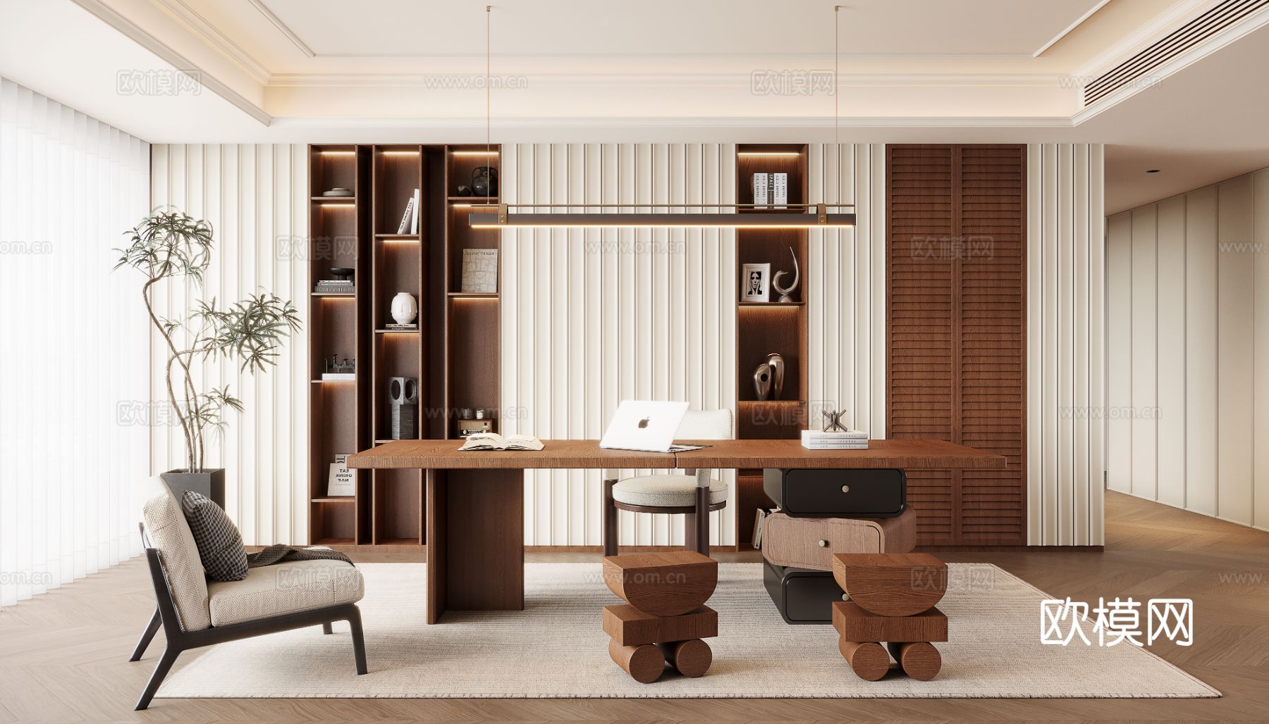 中古风书房3d模型下载