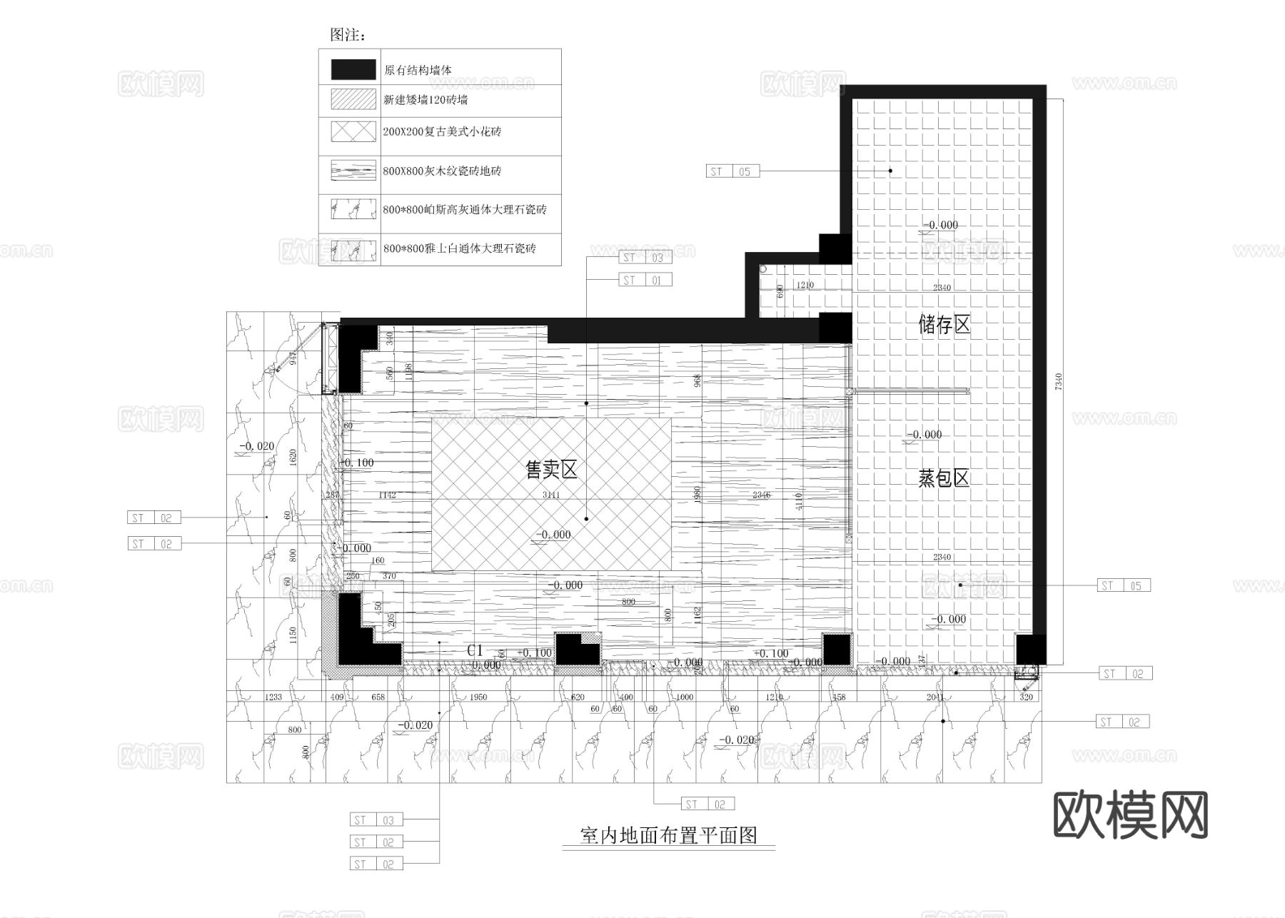 蛋糕房 面包店 烘焙店cad施工图