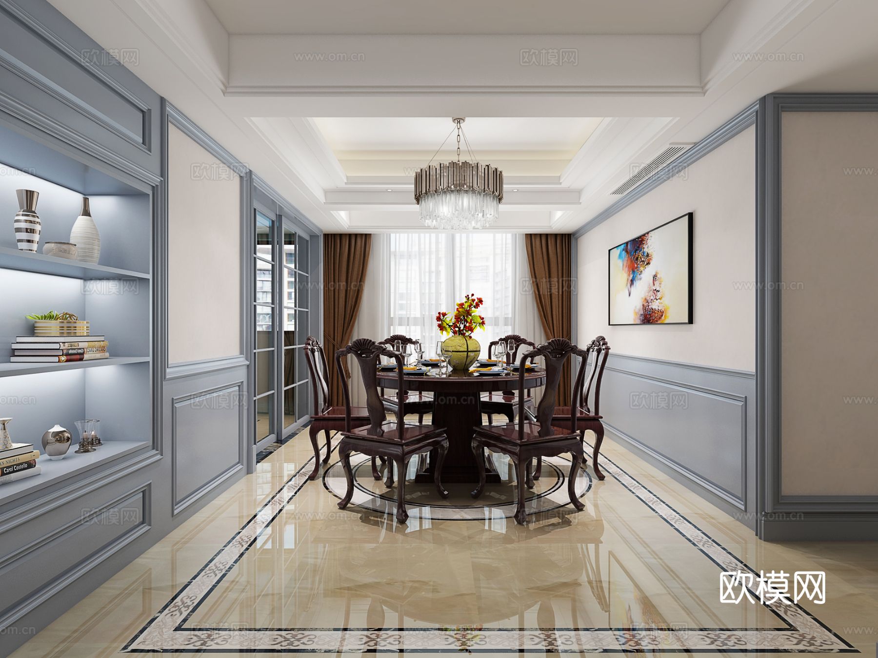 欧式客餐厅3d模型下载（渲染图4）