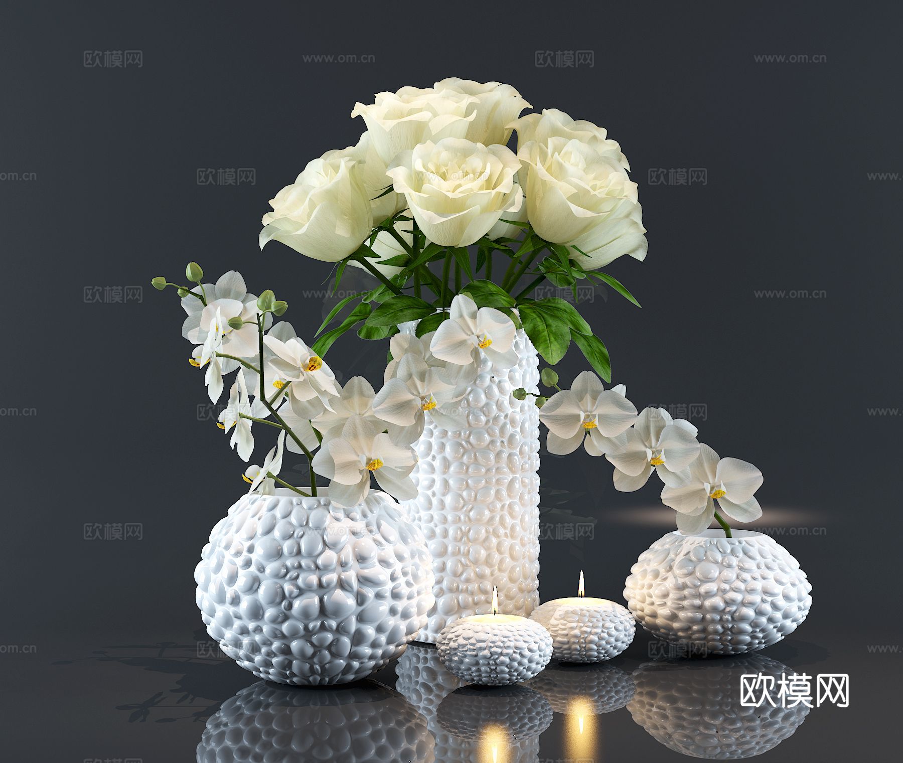 现代花瓶 花艺 鲜花 烛台3d模型