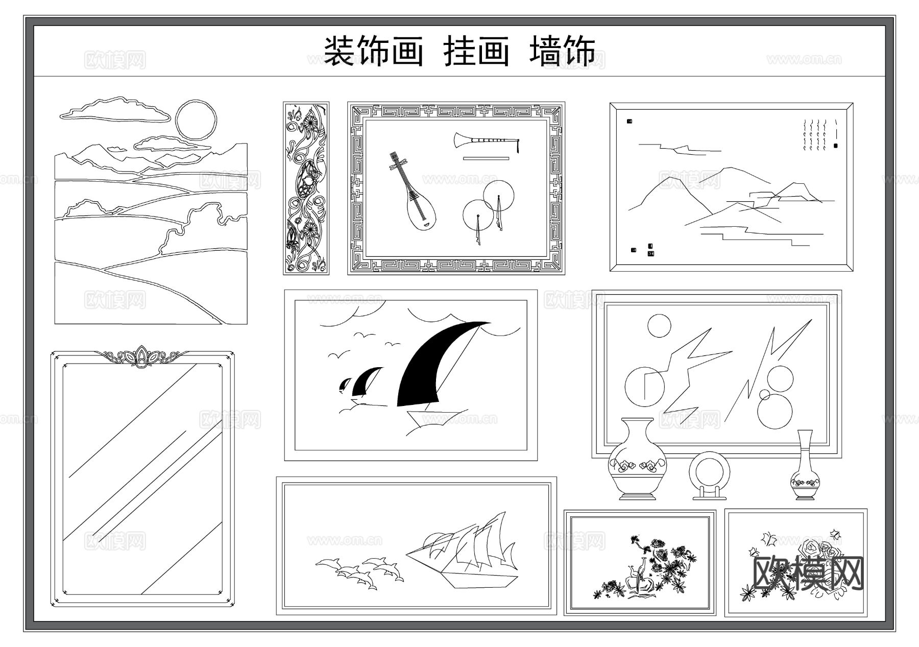 装饰画 挂画 墙饰 画框cad图库