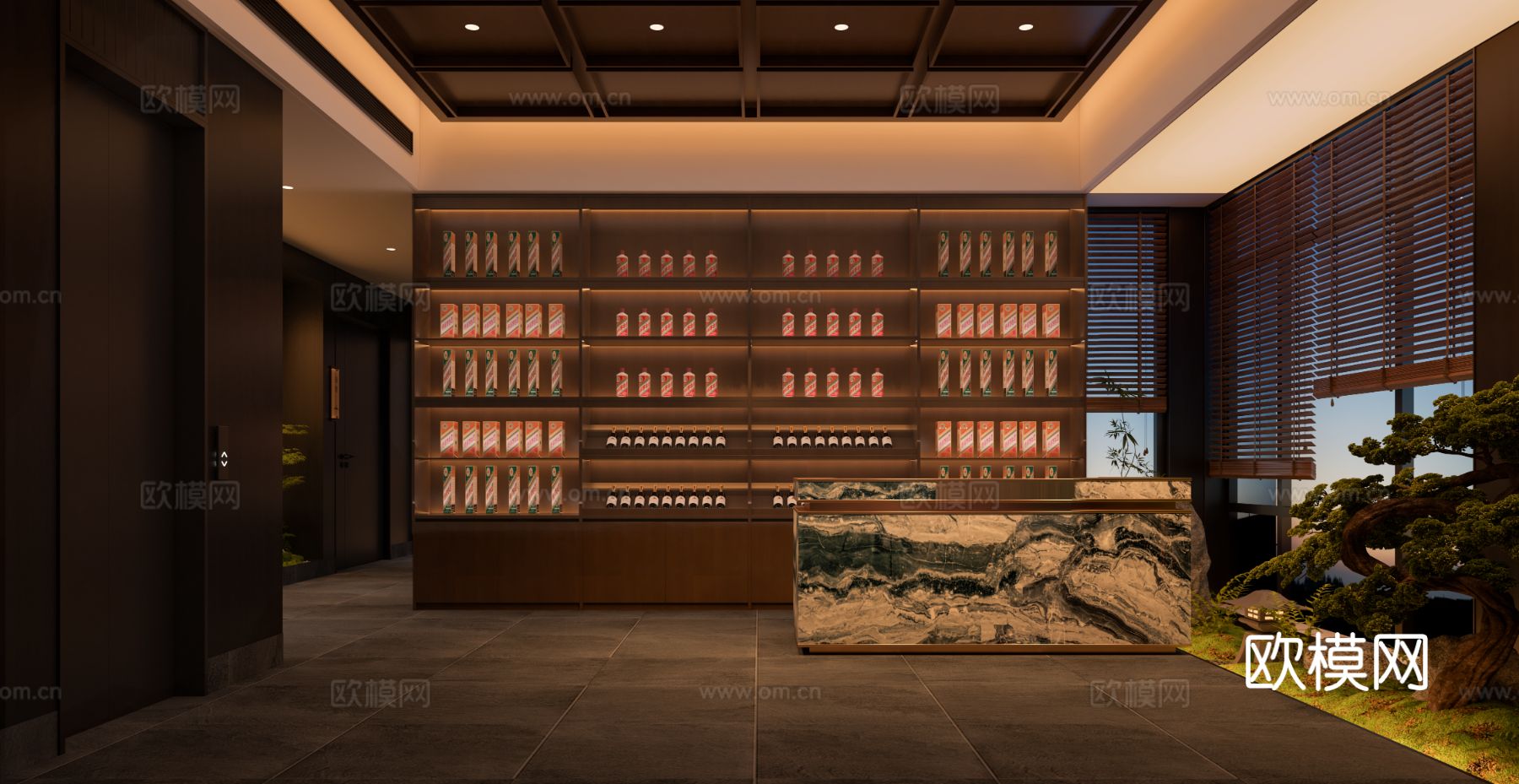 新中式烟酒店 白酒专卖店3d模型下载（渲染图1）