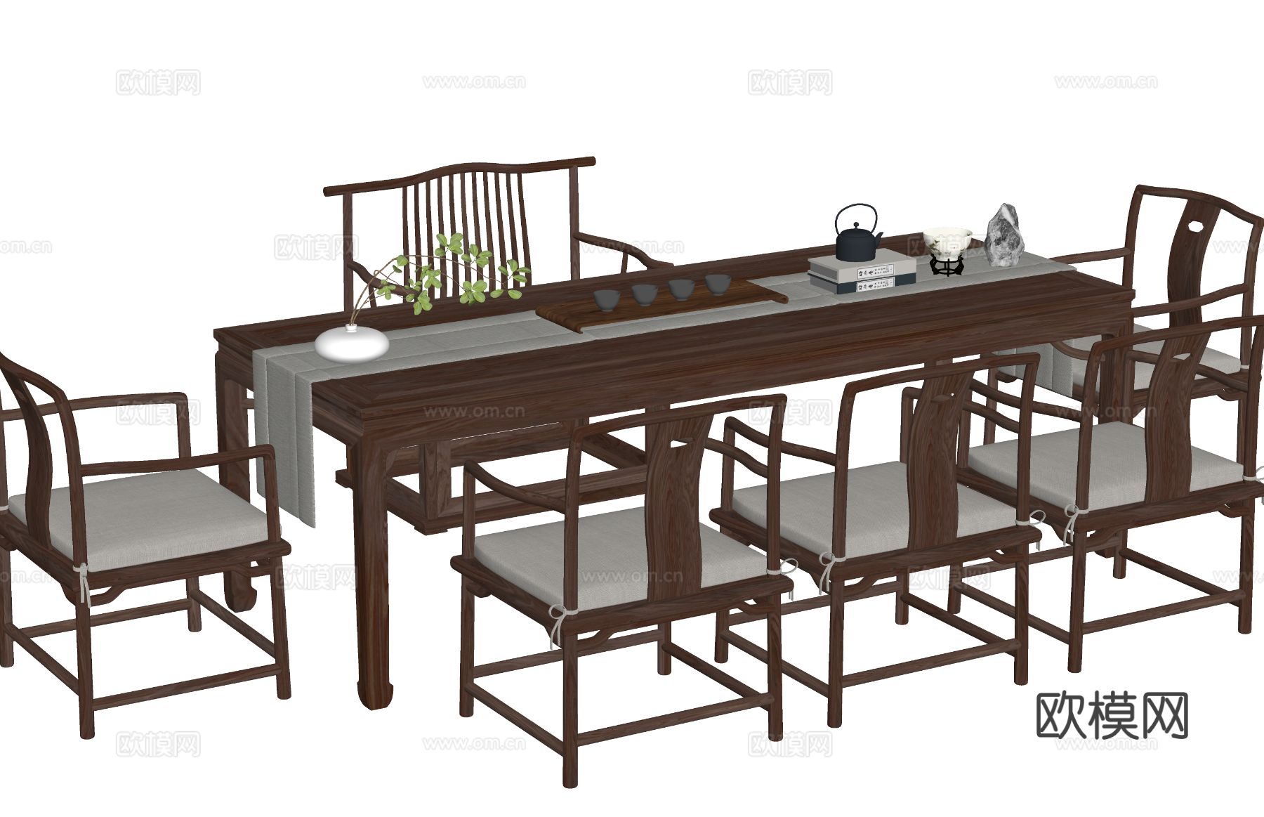 新中式茶台 茶桌椅su模型下载（渲染图1）