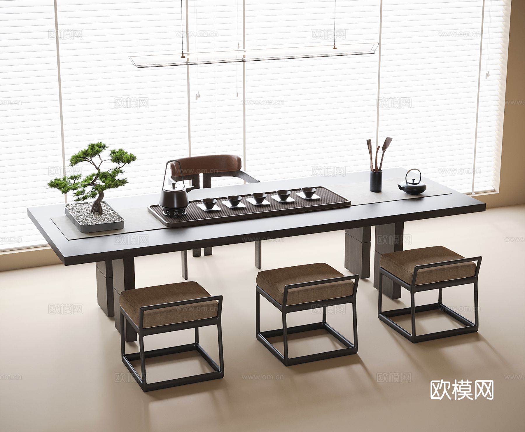 新中式茶桌椅3d模型下载